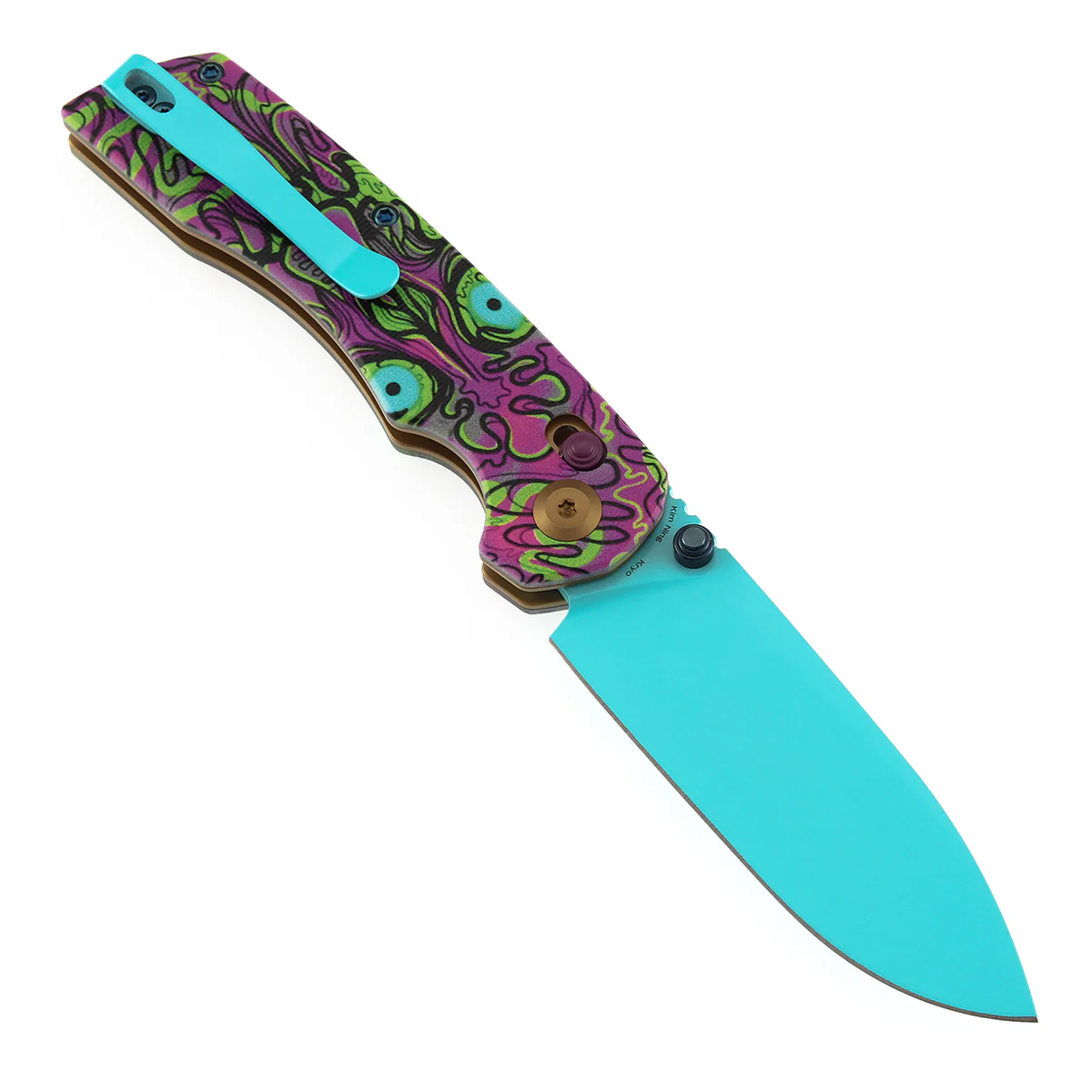 Tenable Kryo Cross Bar Lock |Jade G10 with Purple Undead Print Handle | 3.58‘’ Blue Coated 14C28N Blade| Kim Ning Design - T1001V9 - Image 3