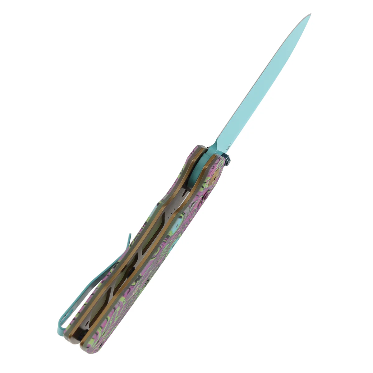 Tenable Kryo Cross Bar Lock |Jade G10 with Purple Undead Print Handle | 3.58‘’ Blue Coated 14C28N Blade| Kim Ning Design - T1001V9 - Image 4