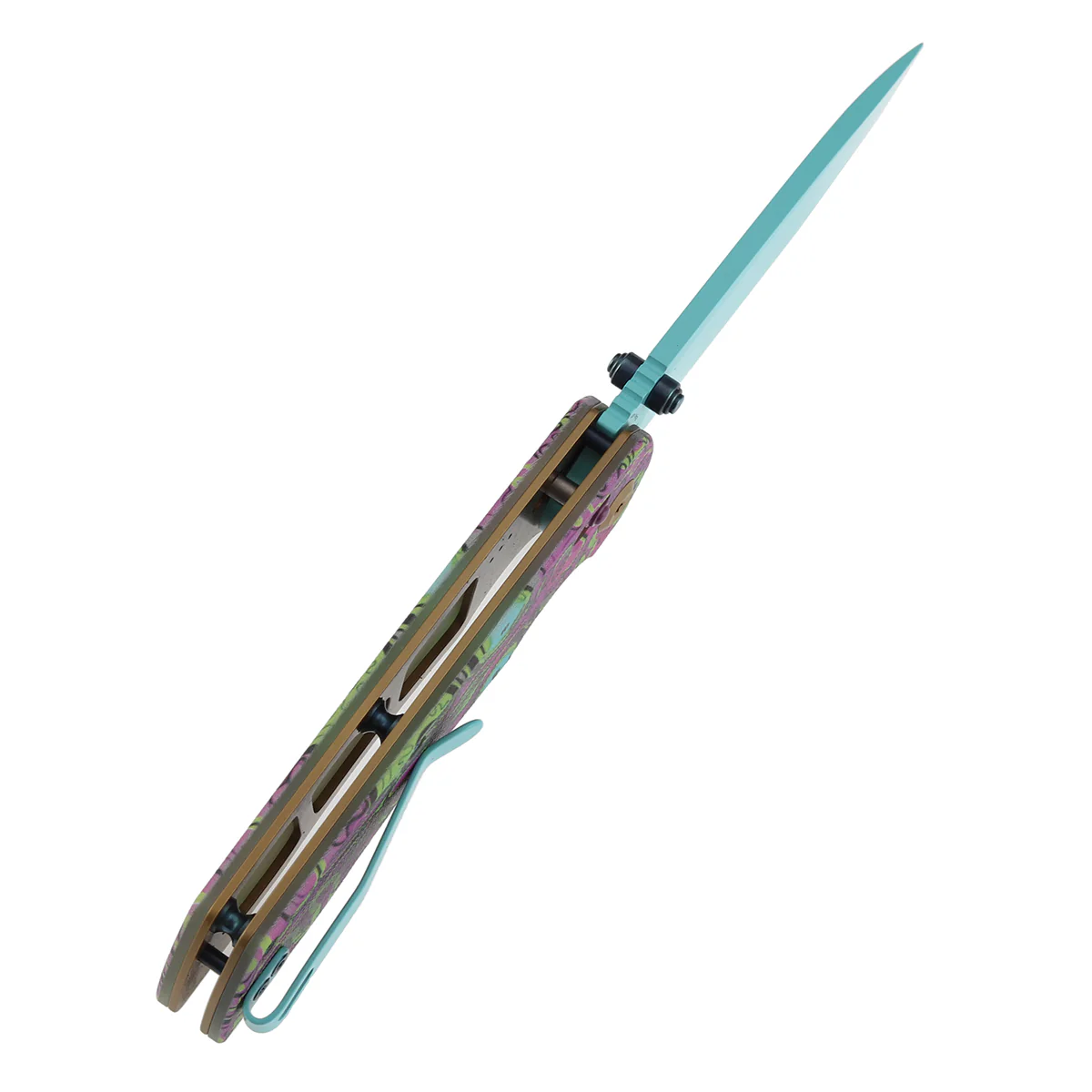 Tenable Kryo Cross Bar Lock |Jade G10 with Purple Undead Print Handle | 3.58‘’ Blue Coated 14C28N Blade| Kim Ning Design - T1001V9 - Image 5