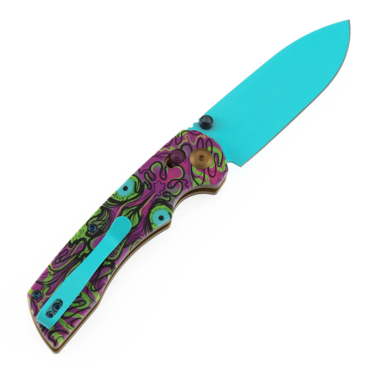 Tenable Kryo Cross Bar Lock |Jade G10 with Purple Undead Print Handle | 3.58‘’ Blue Coated 14C28N Blade| Kim Ning Design - T1001V9 - Image 8