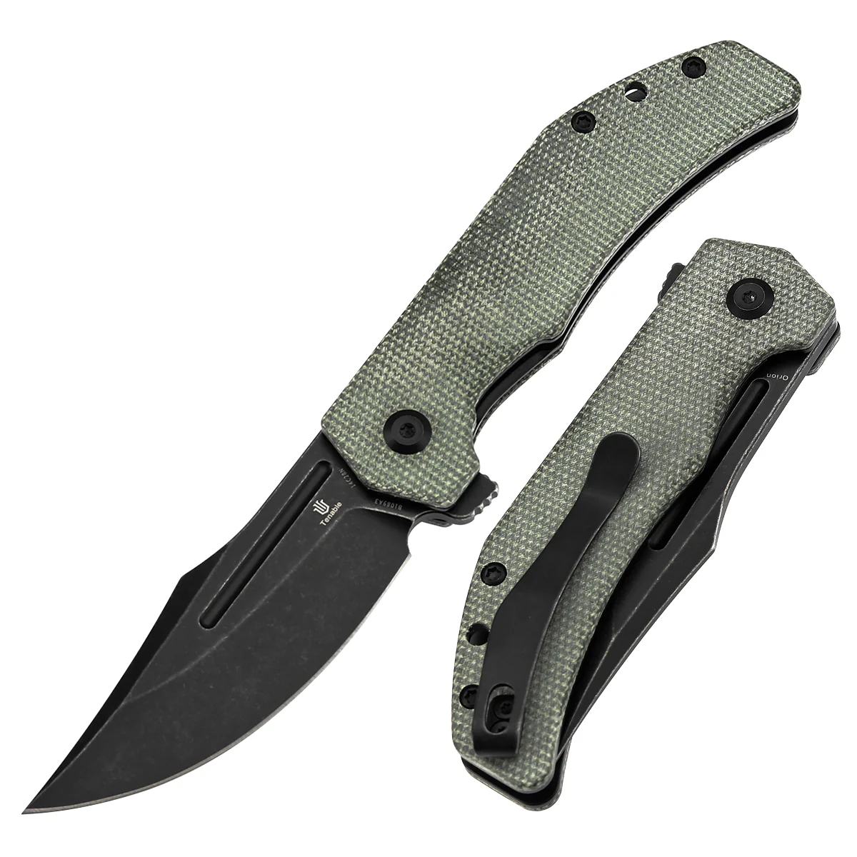 Tenable Orion Flipper Folding Knife | Green Micarta Handle | 3.07" Blackwashed 14C28N | JB Stout Design | B1089A3