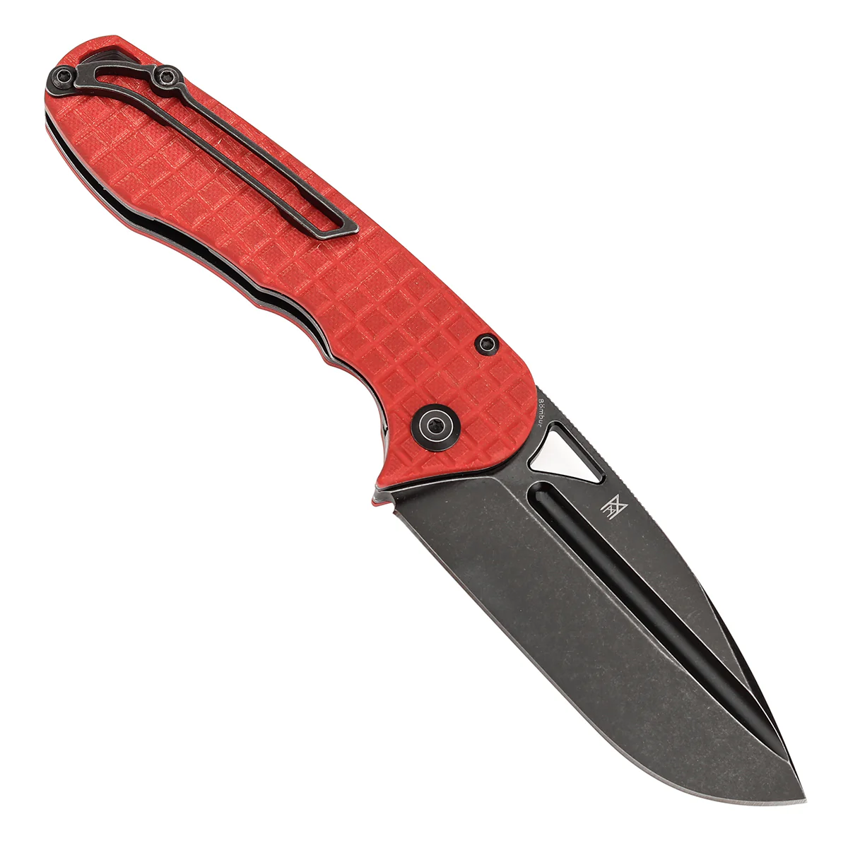 Tenable Bömbur Folding Knife Dark Red G10 with Frag Pattern Handle (3.53'' Blackwash D2 Blade) Midgards Messer Design--T1054C2 - Image 3