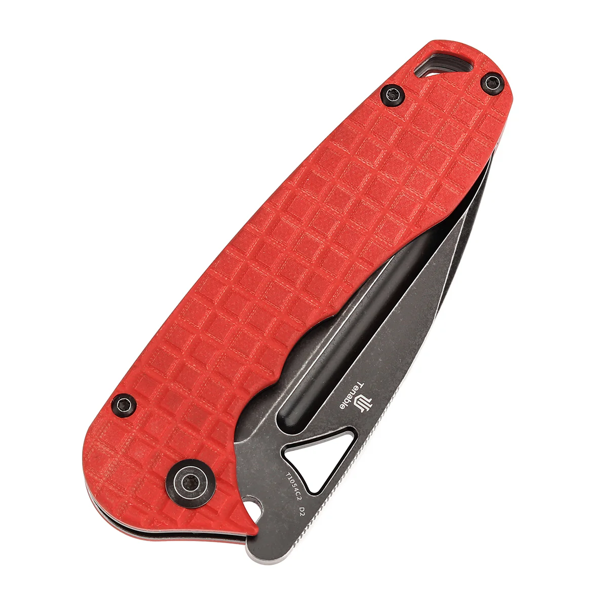 Tenable Bömbur Folding Knife Dark Red G10 with Frag Pattern Handle (3.53'' Blackwash D2 Blade) Midgards Messer Design--T1054C2 - Image 6