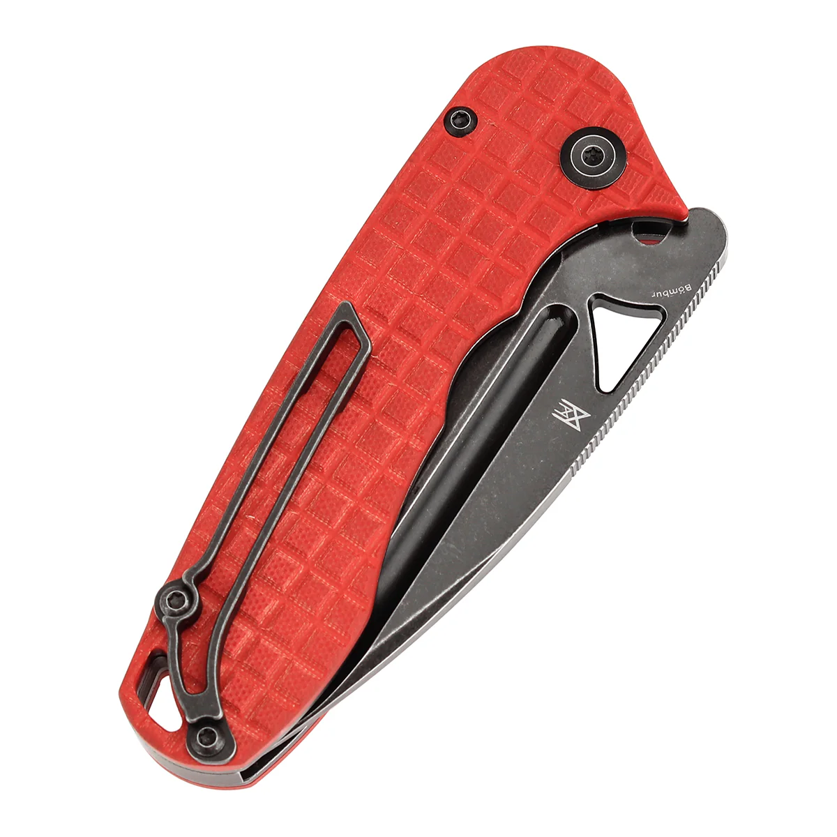 Tenable Bömbur Folding Knife Dark Red G10 with Frag Pattern Handle (3.53'' Blackwash D2 Blade) Midgards Messer Design--T1054C2 - Image 7