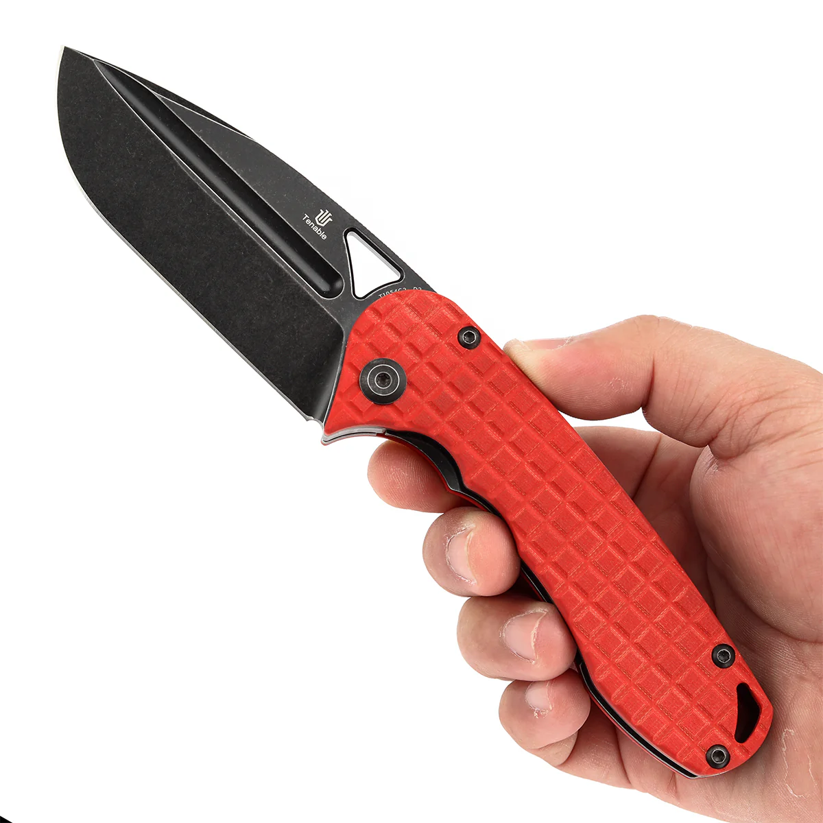 Tenable Bömbur Folding Knife Dark Red G10 with Frag Pattern Handle (3.53'' Blackwash D2 Blade) Midgards Messer Design--T1054C2 - Image 9