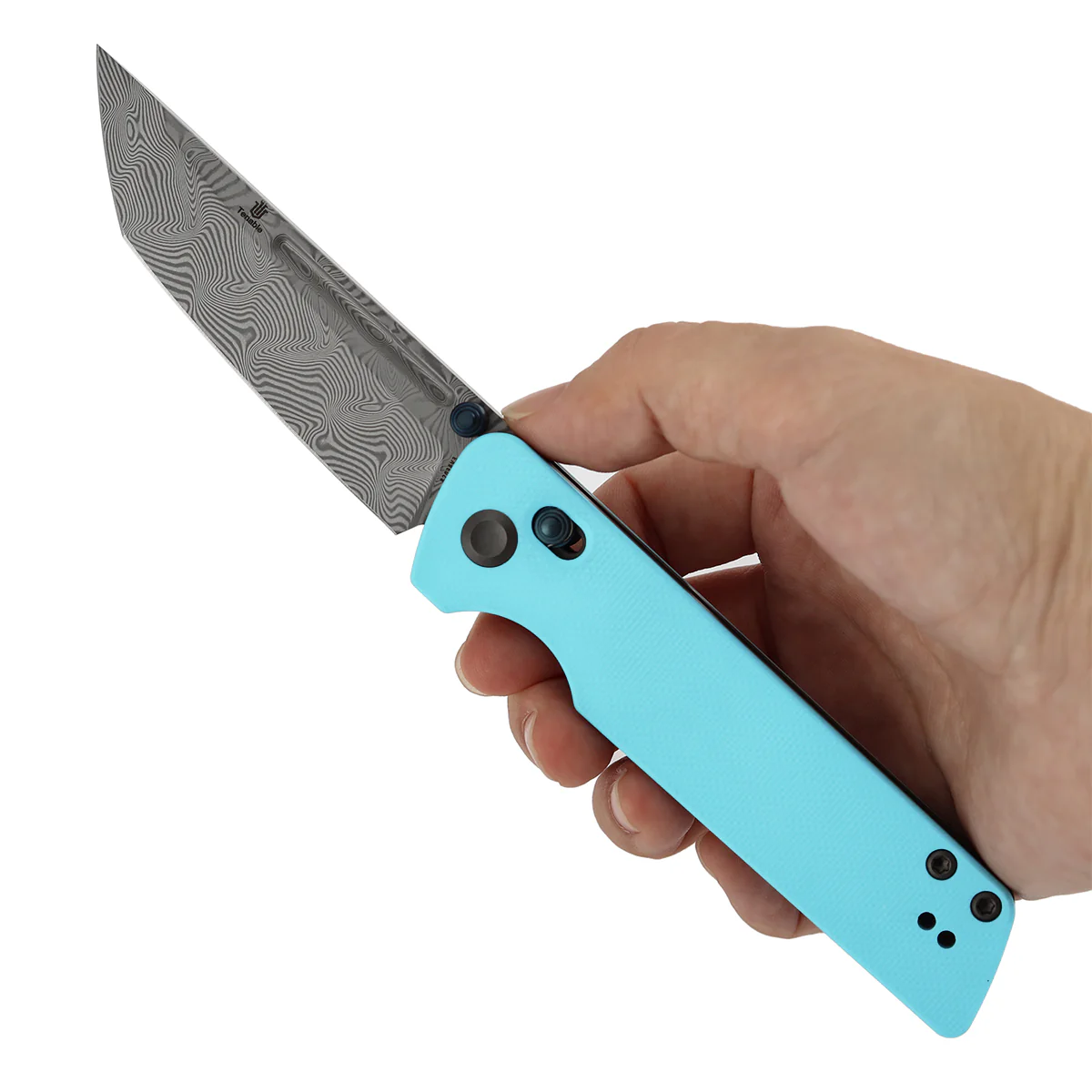 Tenable Anomaly Cross Bar Lock Knife | 3.14“ Damascus Blade | Blue G10 Handle | Pinkerton Knives Design | B2038V3 - Image 9