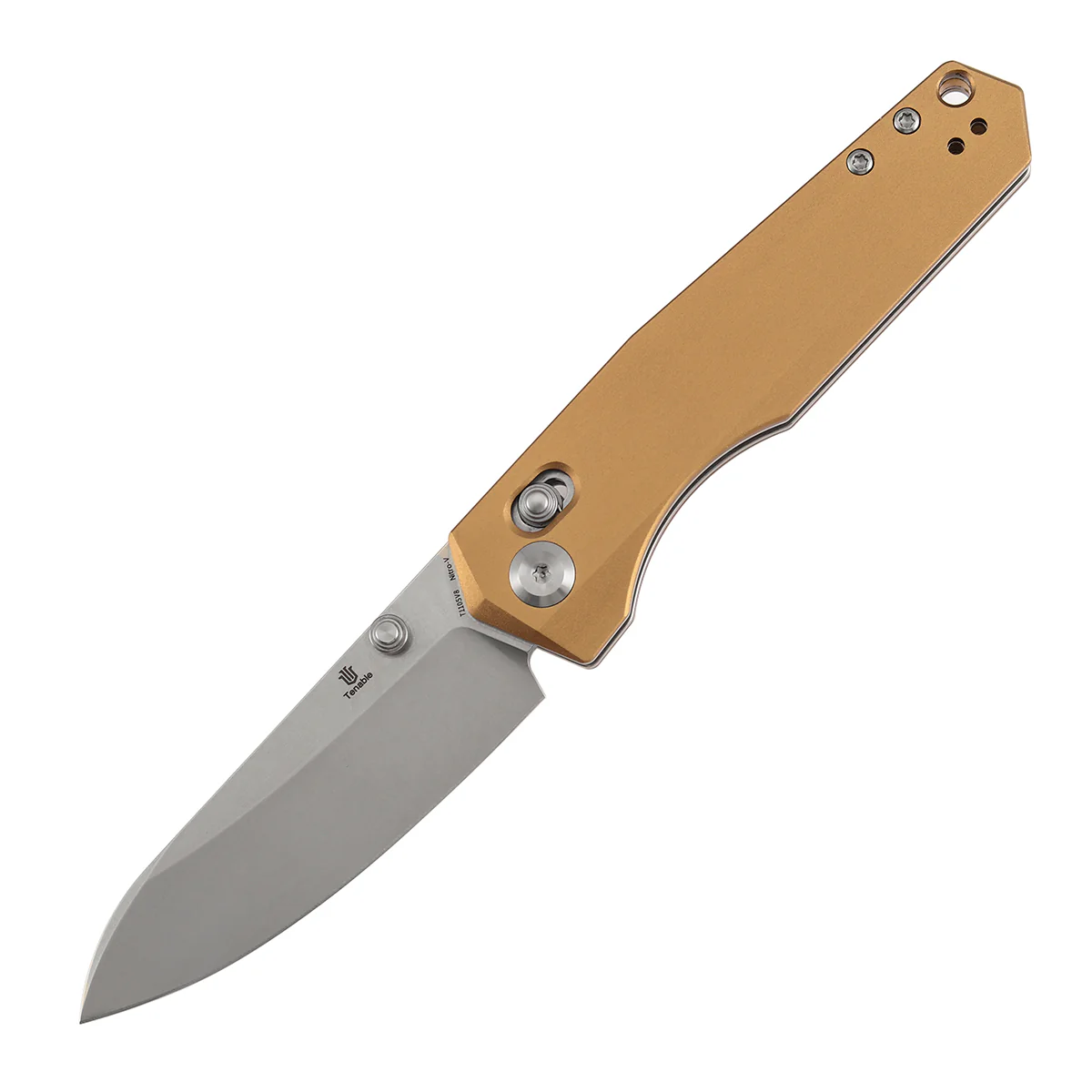 Tenable Beaver Cross Bar Lock Folding Knife Bronze Aluminum Handle (3.44'' Stonewashed Nitro-V Blade) Kim Ning Design-T1105V8 - Image 2