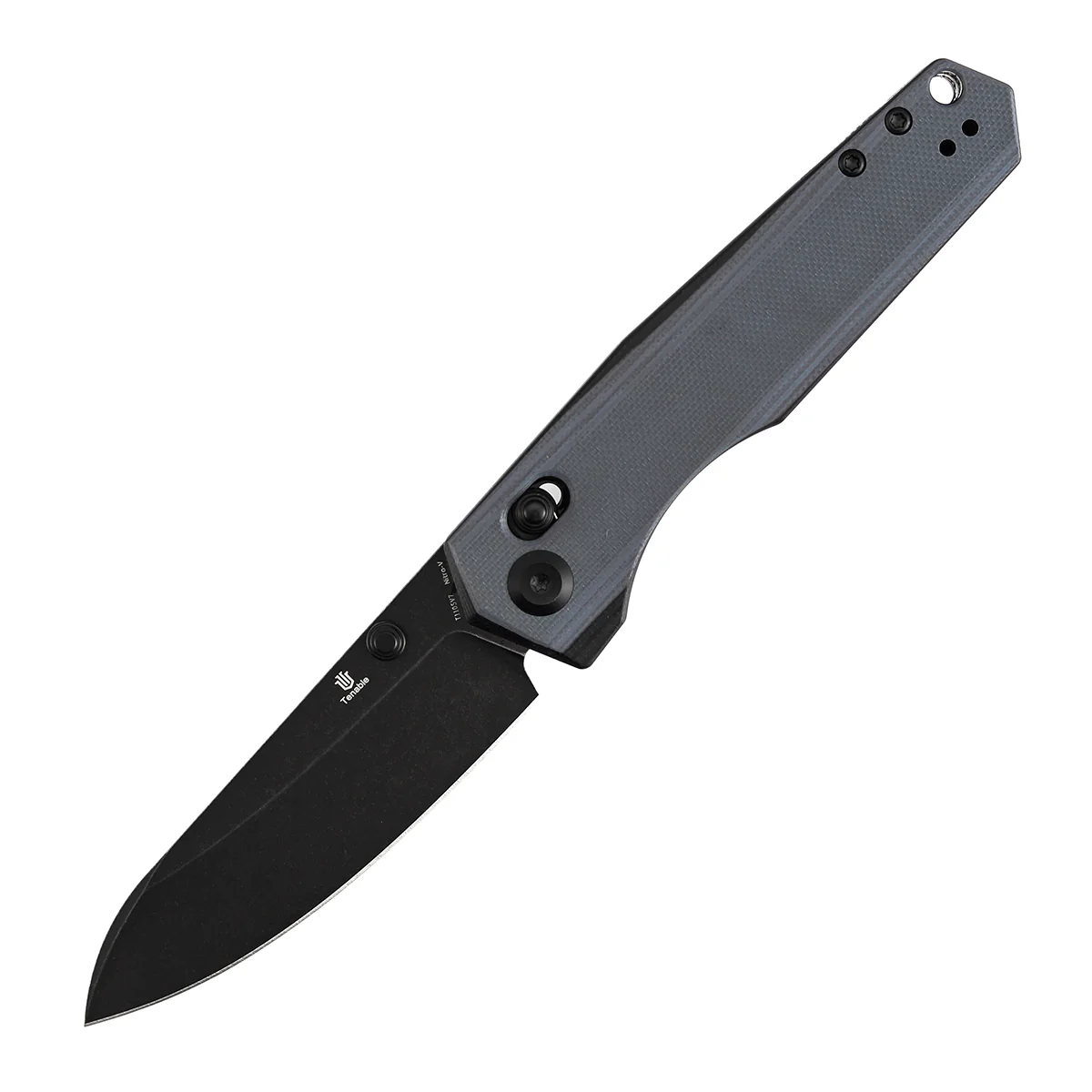 Tenable Beaver CrossBar Folding Knife | 3.44'' Blackwash Nitro-V Blade | Gray and Black G10 Handle | Kim Ning Design-T1105V7 - Image 2