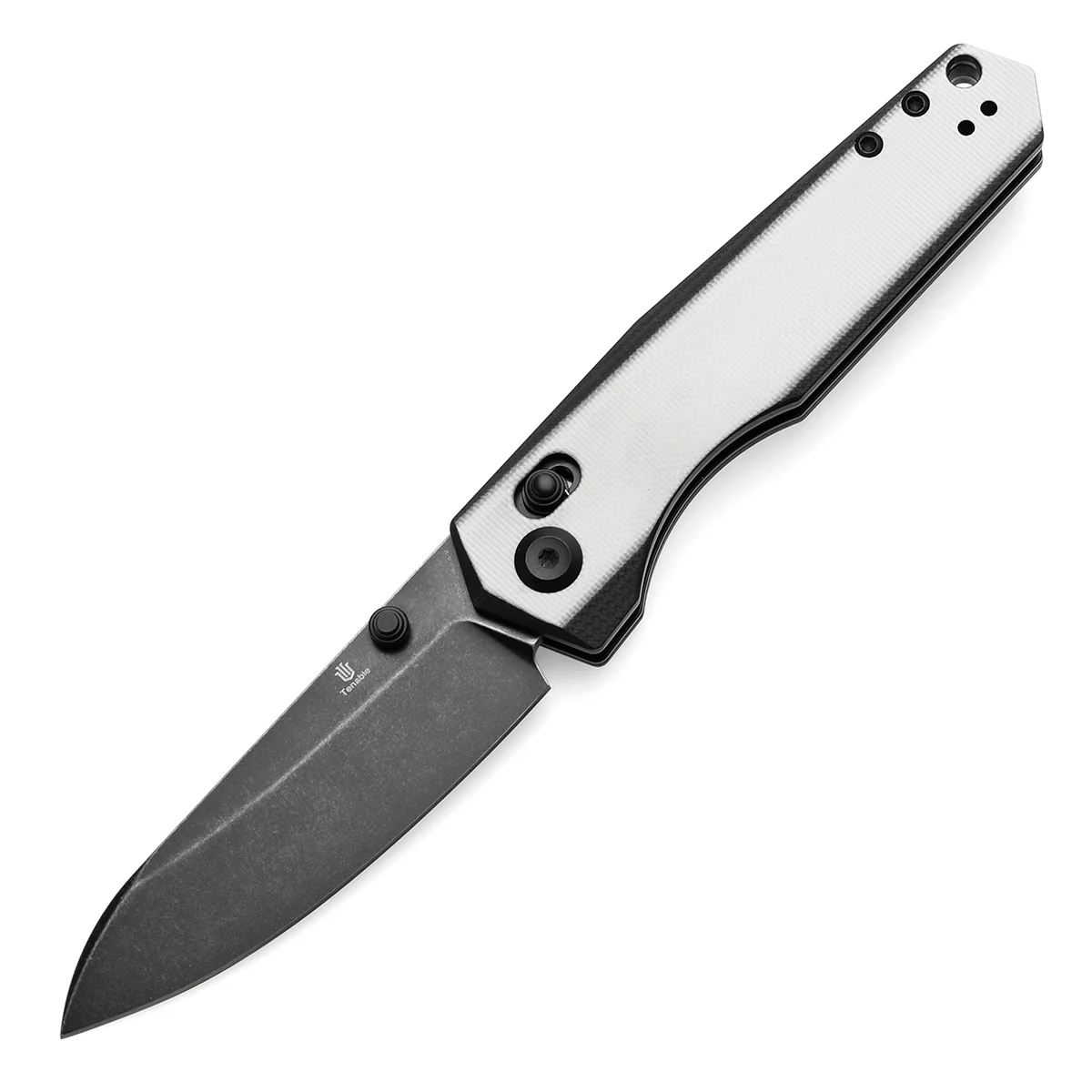 Tenable Beaver Cross Bar Lock Folding Knife Ivory White and Black G10 Handle (3.44'' Blackwash Nitro-V Blade) Kim Ning Design-T1105V2 - Image 2