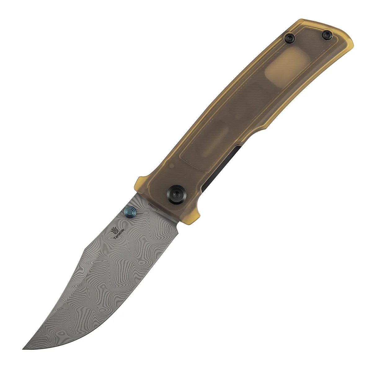 Tenable Bison Folding Knife | 3.24'' Water Ripple Damascus Blade | Amber PEI/Ultem Handle | Ray Laconico Knives Design | B2108A5 - Image 2