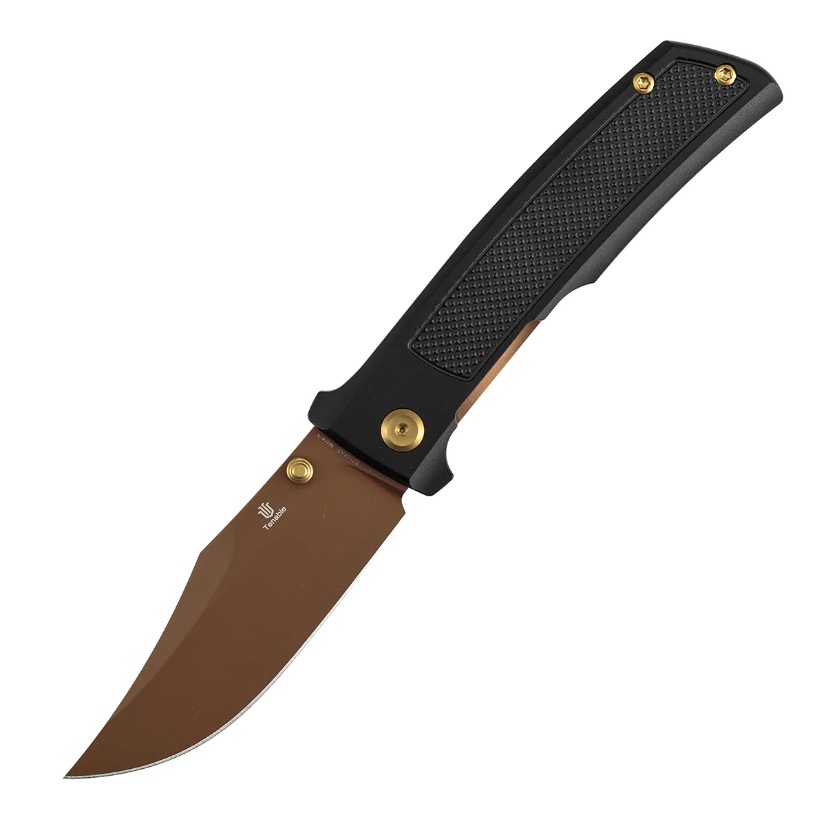 Tenable Bison Folding Knife | 3.24'' Rose Gold Nitro V Blade | Black Aluminum with Frag Pattern Handle | Ray Laconico Knives Design | B2108A3 - Image 2