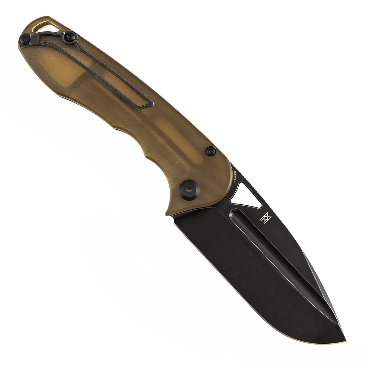 Tenable Bömbur Folding Knife Amber PEI Handle (3.53'' Blackwashed Blade) Midgards Messer Design--T1054A7 - Image 3