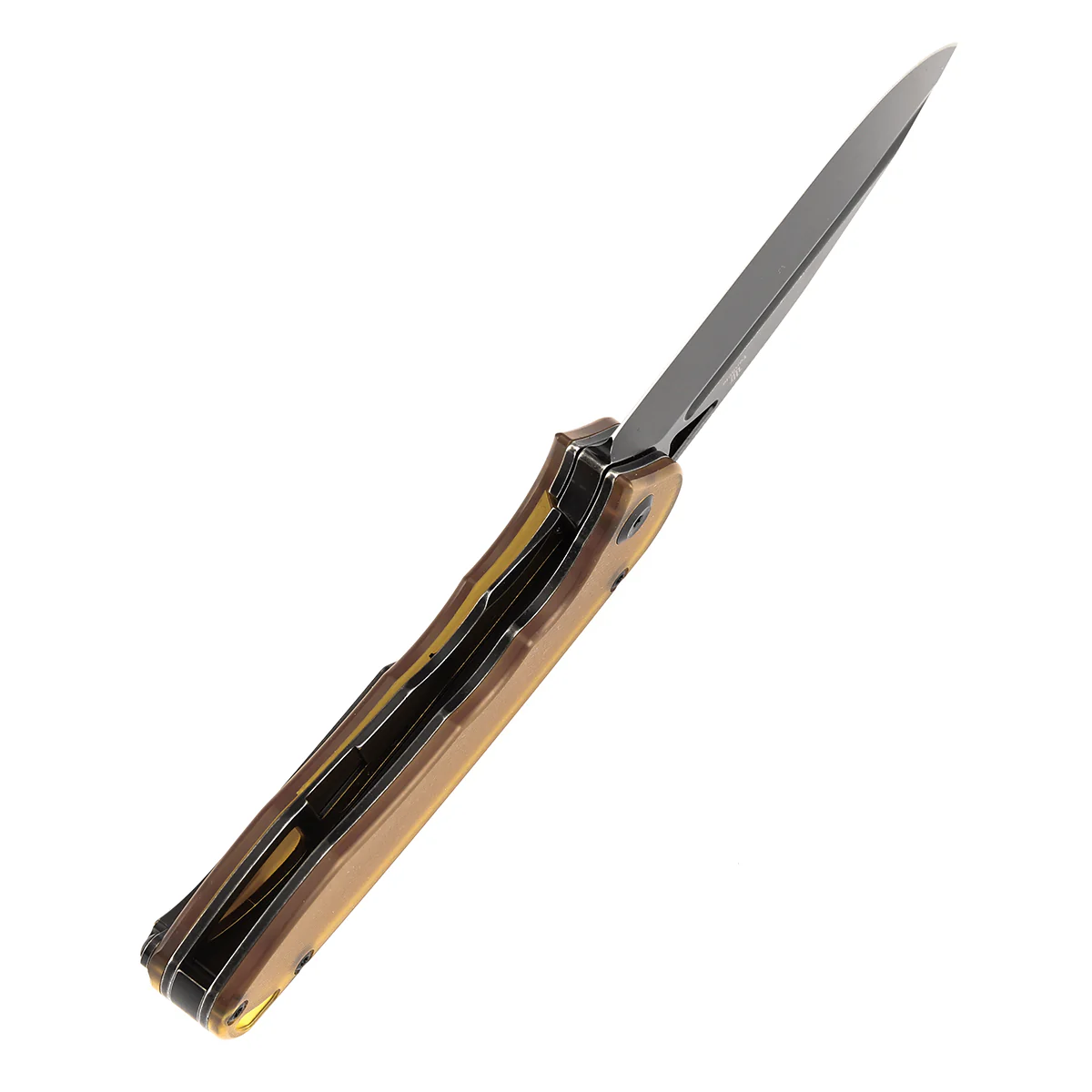 Tenable Bömbur Folding Knife Amber PEI Handle (3.53'' Blackwashed Blade) Midgards Messer Design--T1054A7 - Image 4