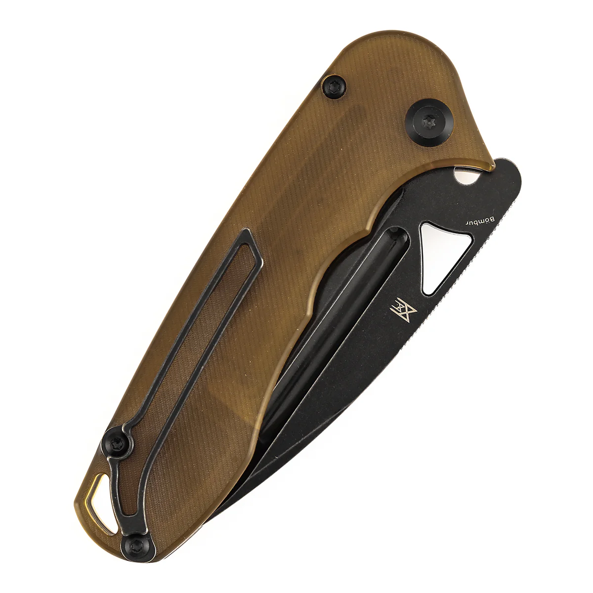 Tenable Bömbur Folding Knife Amber PEI Handle (3.53'' Blackwashed Blade) Midgards Messer Design--T1054A7 - Image 7