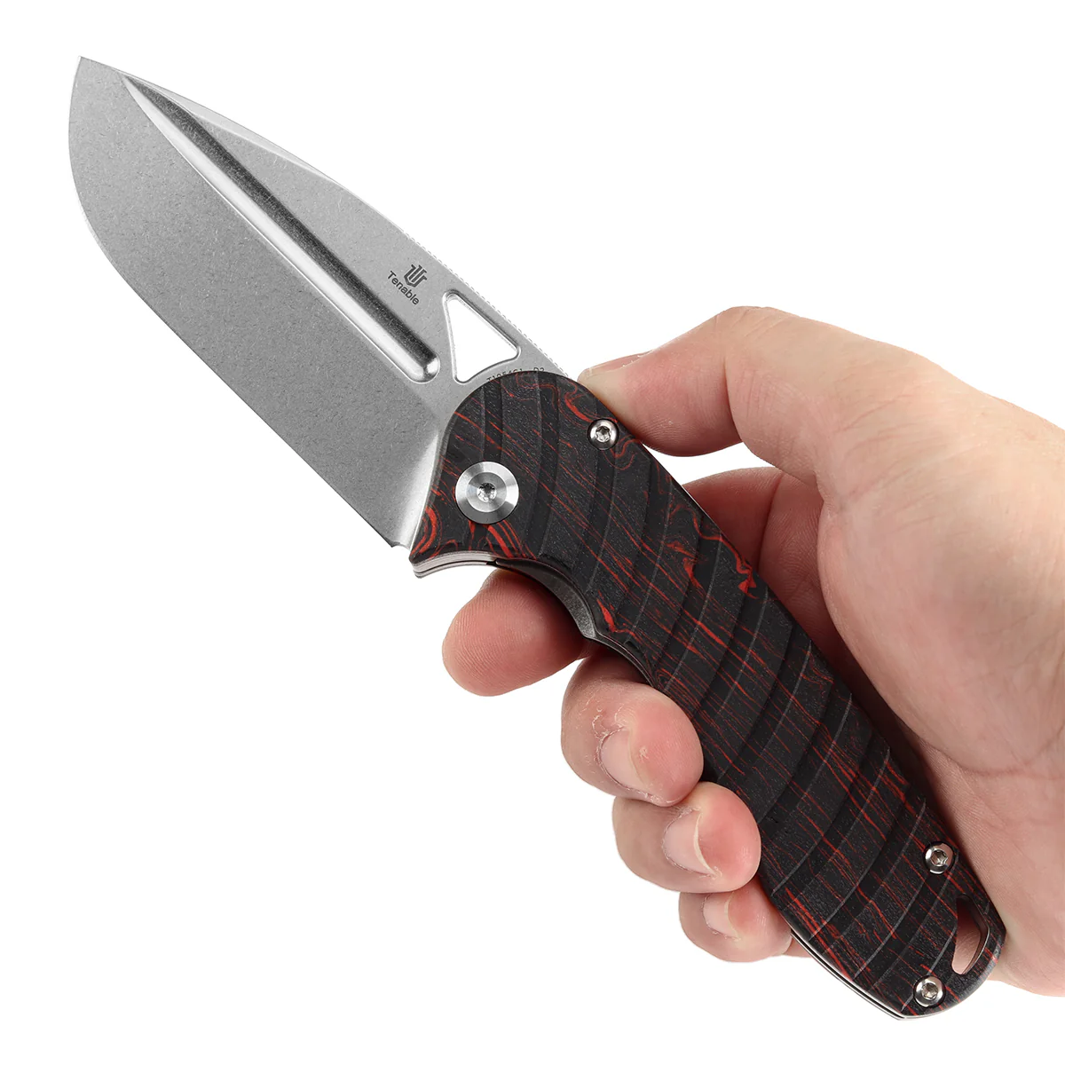 Expected shipment on July 15th-Tenable Bömbur Folding Knife Black and Red G-mascus Handle (3.53'' Stonewashed D2 Blade) Midgards Messer Design--T1054C1 - Image 10