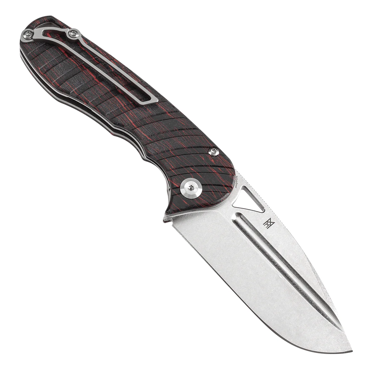 Expected shipment on July 15th-Tenable Bömbur Folding Knife Black and Red G-mascus Handle (3.53'' Stonewashed D2 Blade) Midgards Messer Design--T1054C1 - Image 3