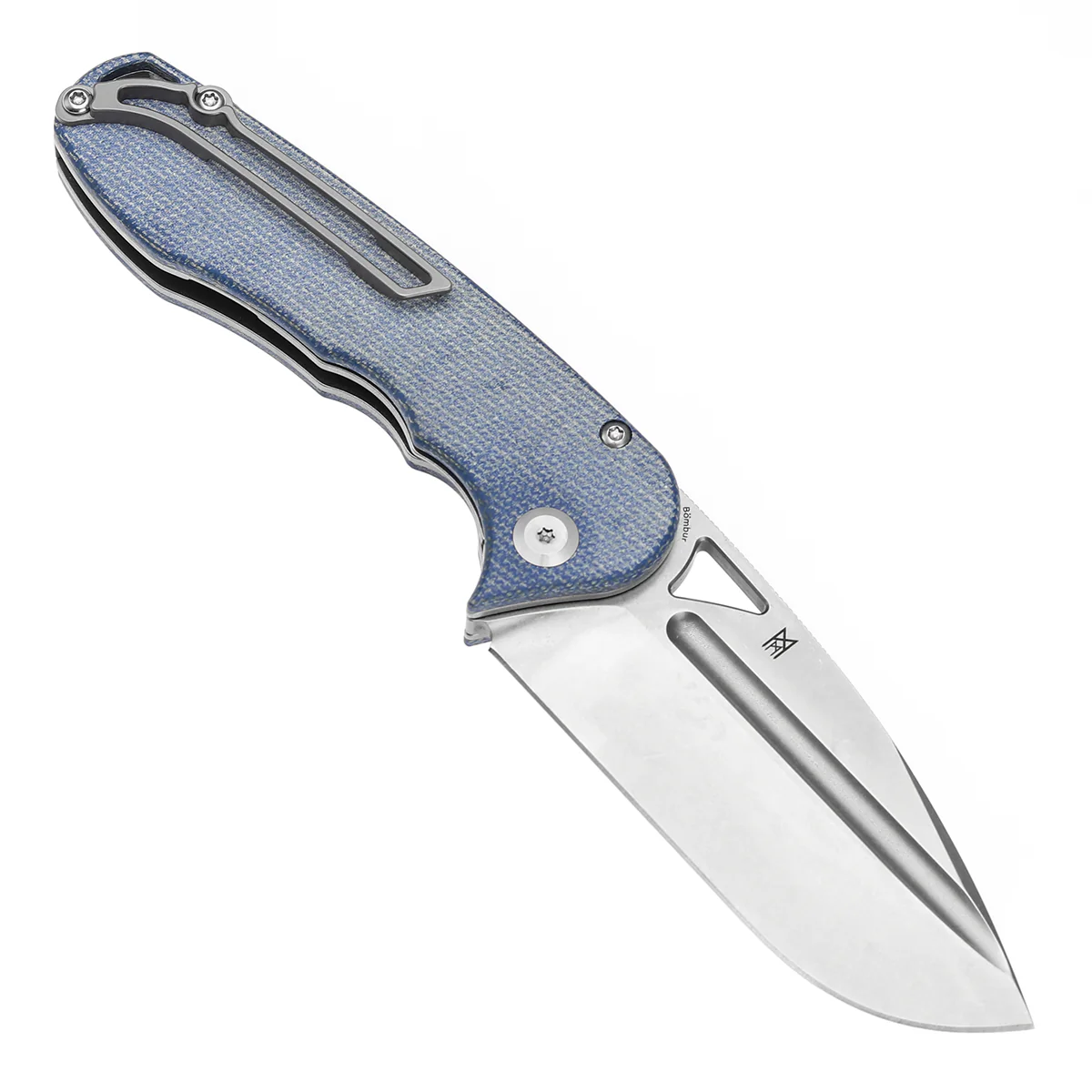 Tenable Bömbur Folding Knife Blue Micarta Handle (3.53'' Stonewashed D2 Blade) Midgards Messer Design--T1054A5 - Image 3