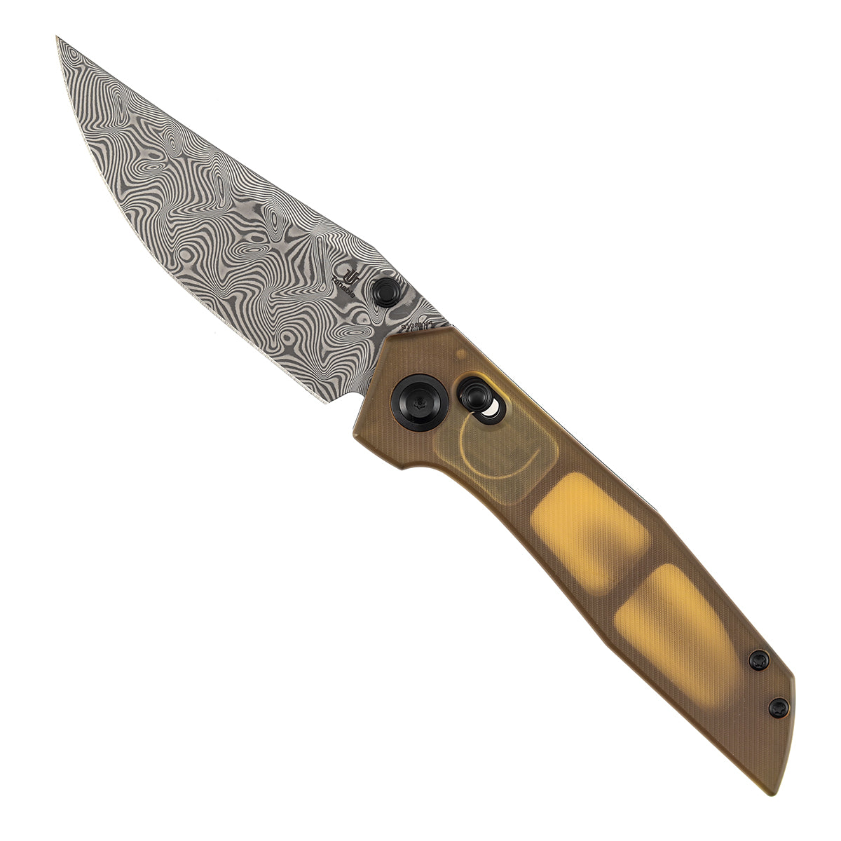 Tenable Deadite Cross Bar Lock Knife | 3.52" Water Ripple Damascus Blade | Amber PEI Handle | TuffKnives Design - B1081V4 - Image 3