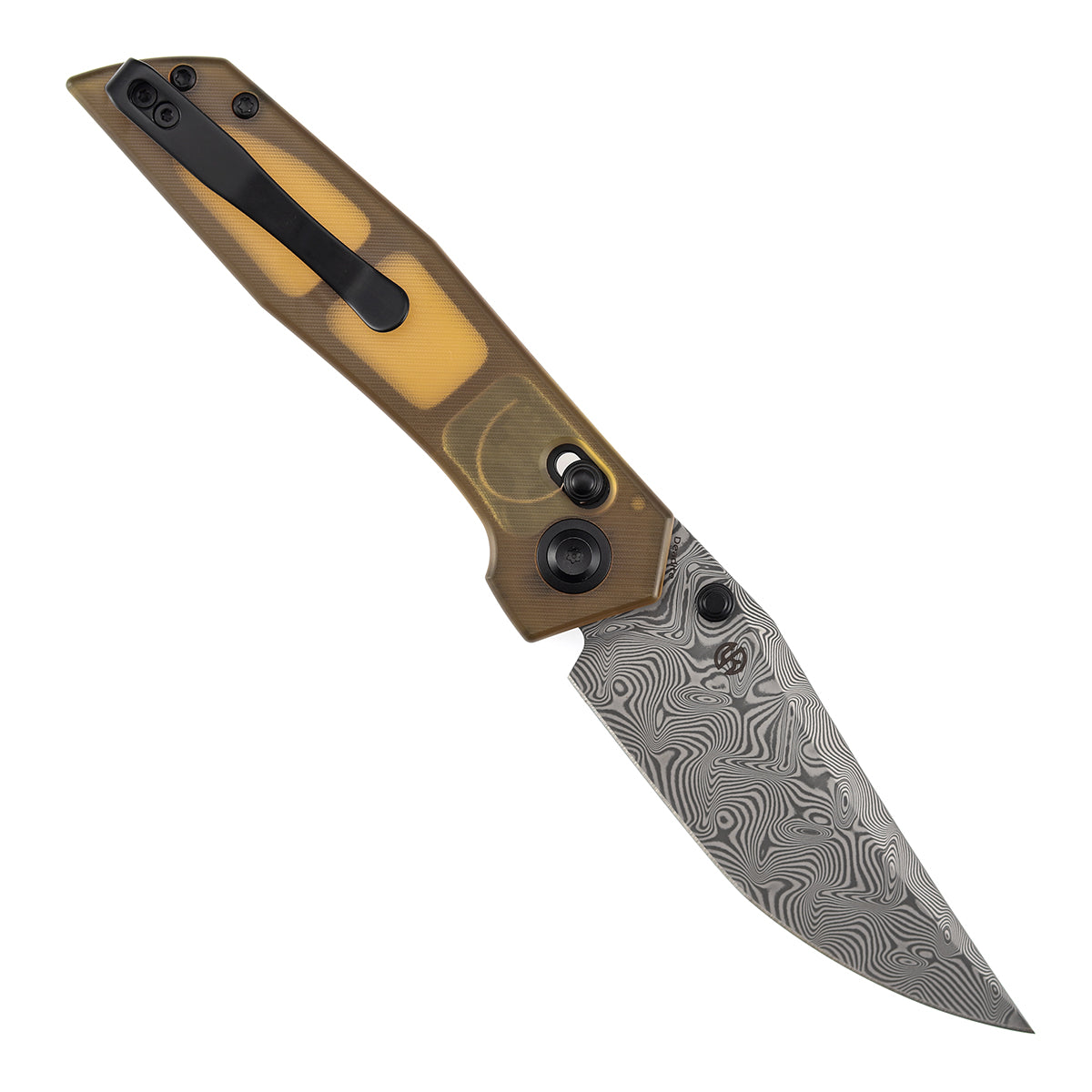 Tenable Deadite Cross Bar Lock Knife | 3.52" Water Ripple Damascus Blade | Amber PEI Handle | TuffKnives Design - B1081V4 - Image 5