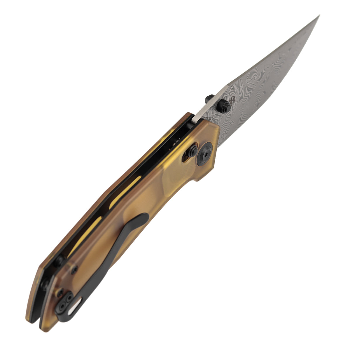 Tenable Deadite Cross Bar Lock Knife | 3.52" Water Ripple Damascus Blade | Amber PEI Handle | TuffKnives Design - B1081V4 - Image 6