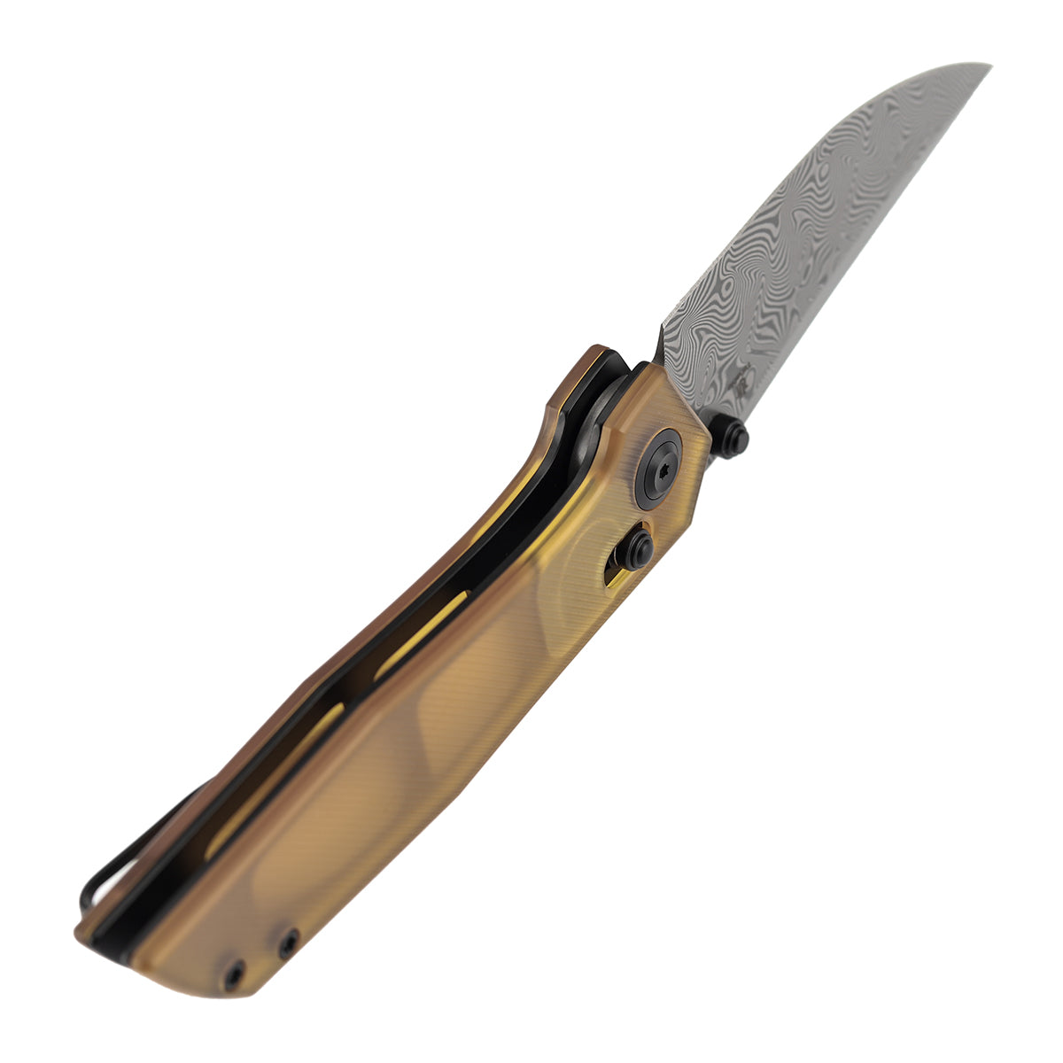 Tenable Deadite Cross Bar Lock Knife | 3.52" Water Ripple Damascus Blade | Amber PEI Handle | TuffKnives Design - B1081V4 - Image 7