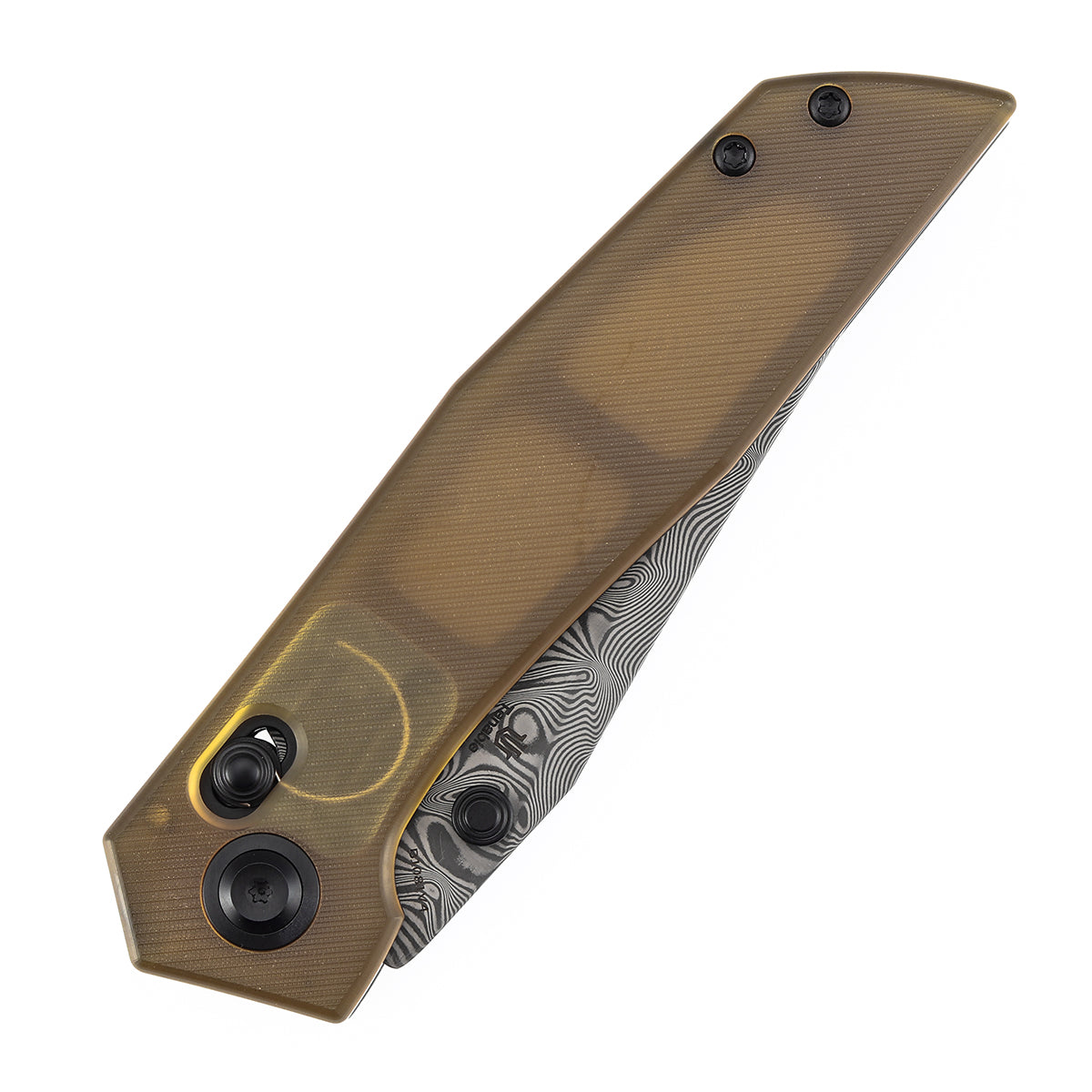 Tenable Deadite Cross Bar Lock Knife | 3.52" Water Ripple Damascus Blade | Amber PEI Handle | TuffKnives Design - B1081V4 - Image 8