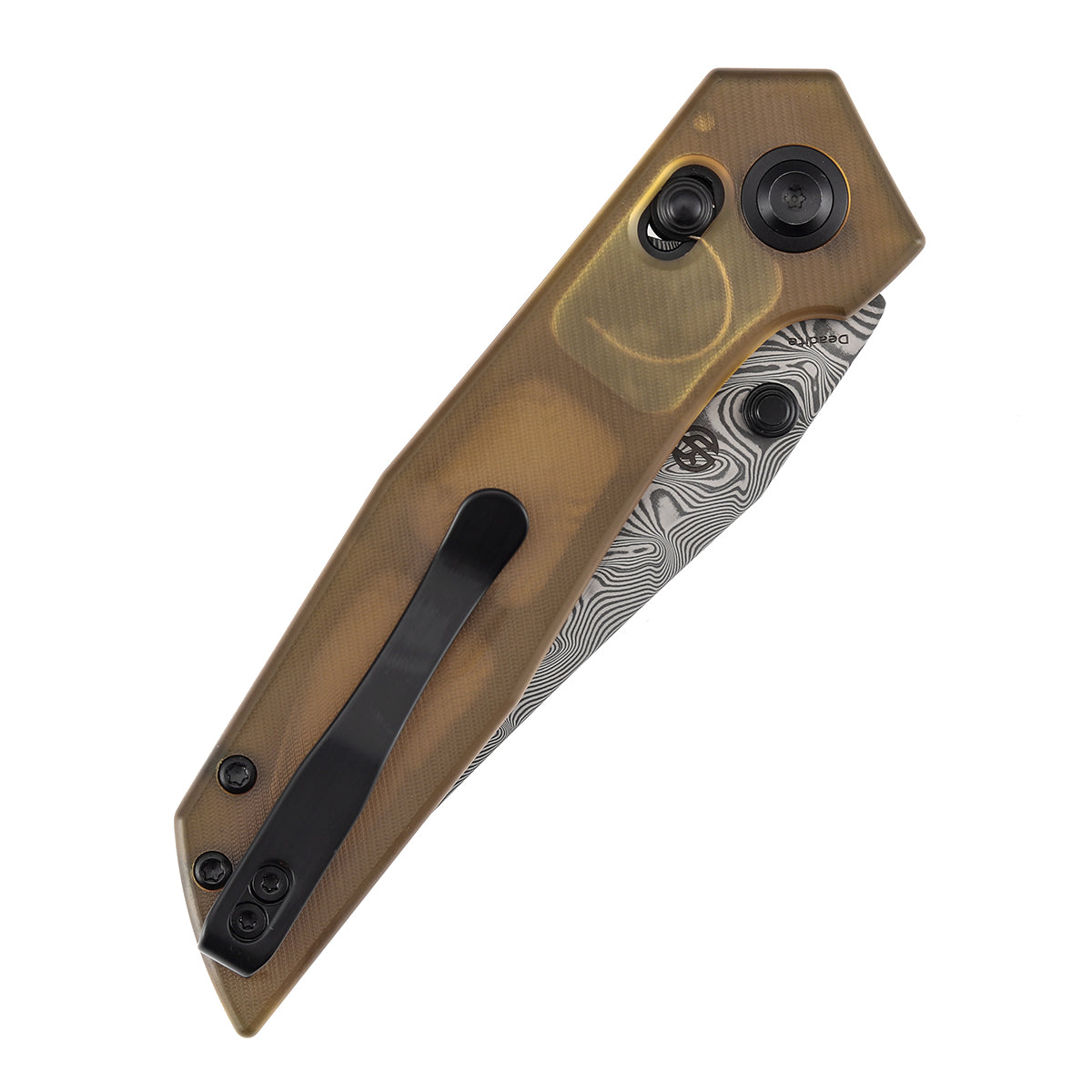 Tenable Deadite Cross Bar Lock Knife | 3.52" Water Ripple Damascus Blade | Amber PEI Handle | TuffKnives Design - B1081V4 - Image 9
