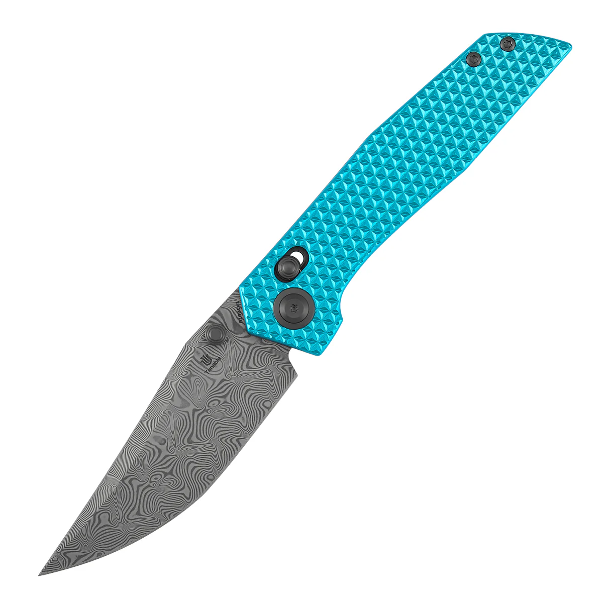 Tenable Deadite Cross Bar Lock Knife | 3.52" Water Ripple Damascus Blade | Light Blue Anodized Aluminum Handle | TuffKnives Design - B1081V1 - Image 2