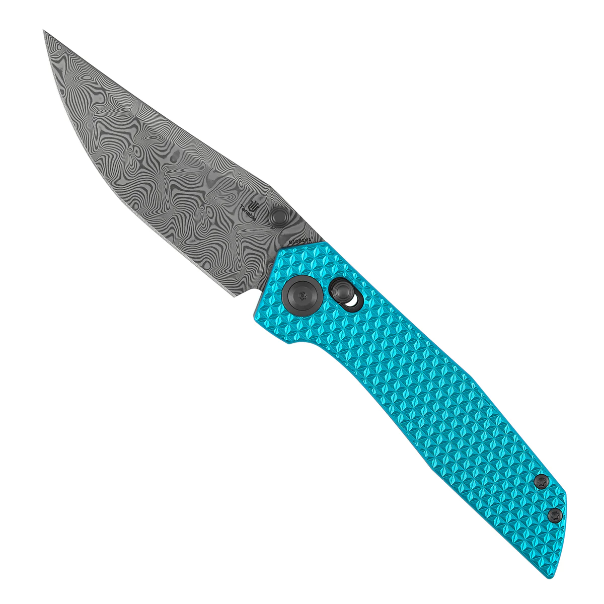 Tenable Deadite Cross Bar Lock Knife | 3.52" Water Ripple Damascus Blade | Light Blue Anodized Aluminum Handle | TuffKnives Design - B1081V1 - Image 3