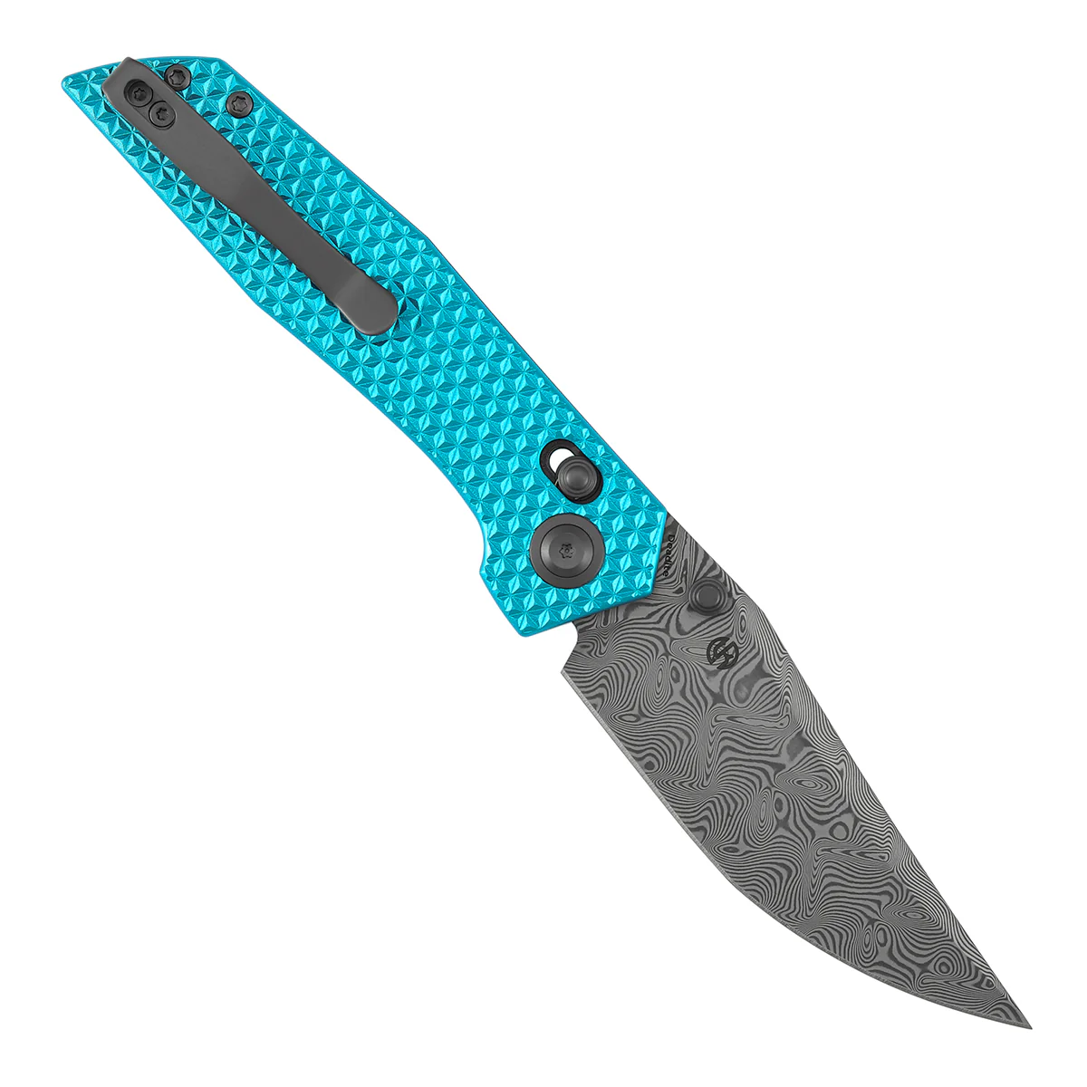 Tenable Deadite Cross Bar Lock Knife | 3.52" Water Ripple Damascus Blade | Light Blue Anodized Aluminum Handle | TuffKnives Design - B1081V1 - Image 5