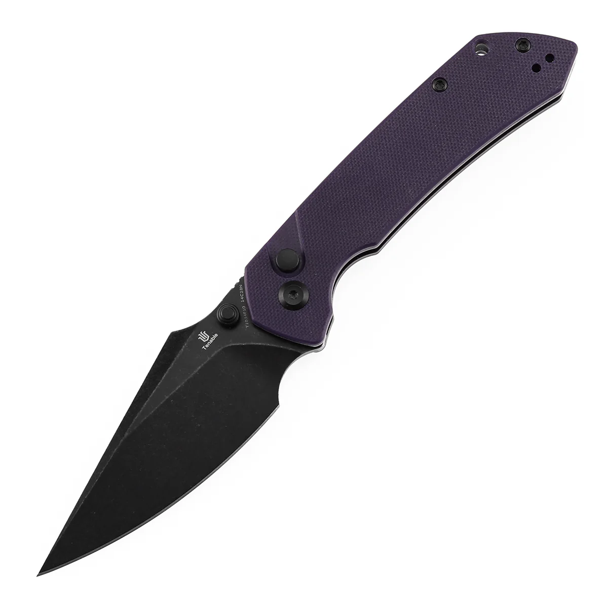 Tenable Fenrir Button Lock Knife | Purple G10 Handle | 3.45" blackwashed 14C28N | Sparrow Knife Design | T1034F10 - Image 2