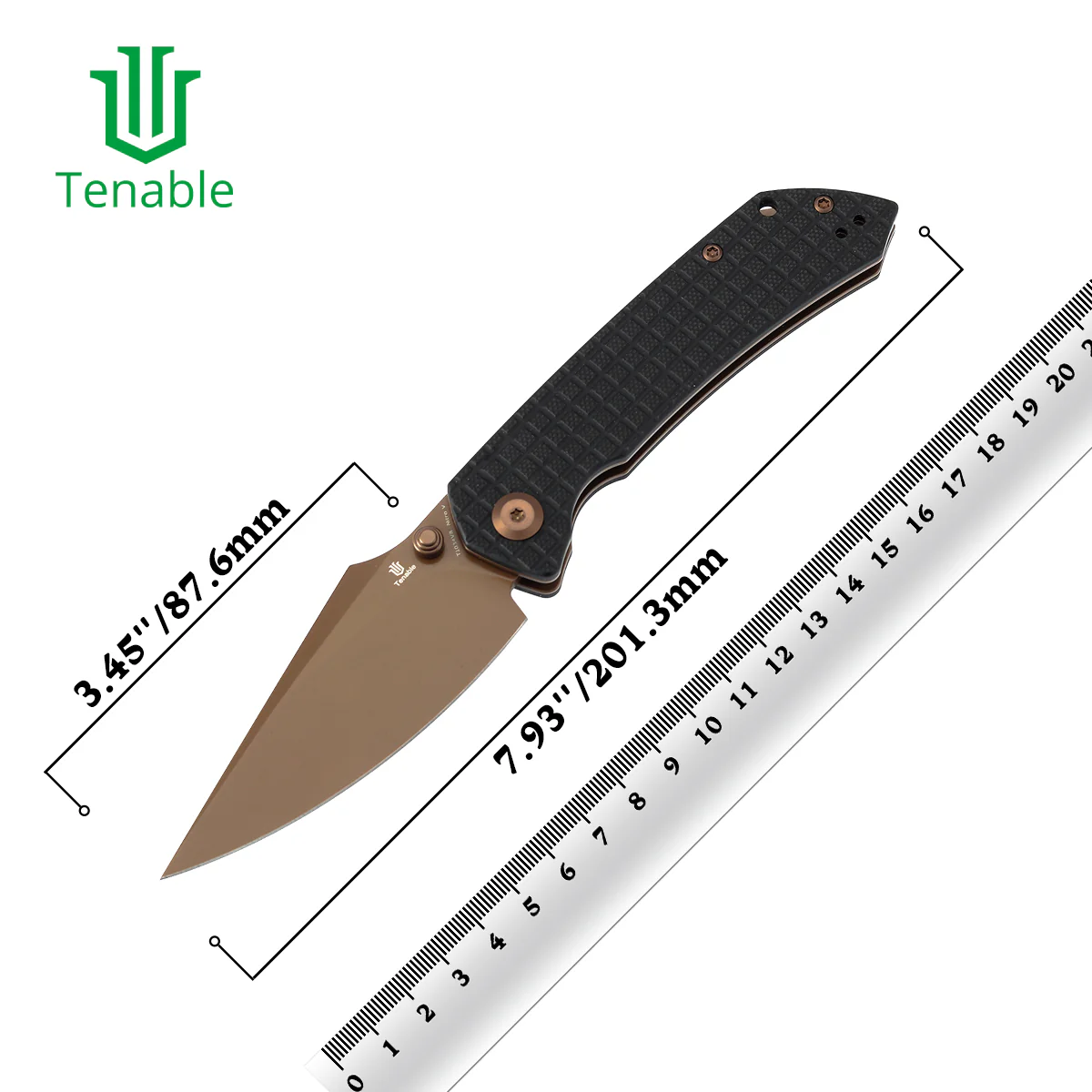 Tenable Fenrir Cross Bar Lock Folding Knife| Black G10 with Frag Pattern| 3.48" Rose Gold Coated Nitro-V Blade | Sparrow Knife Design | T1034V8 - Image 10