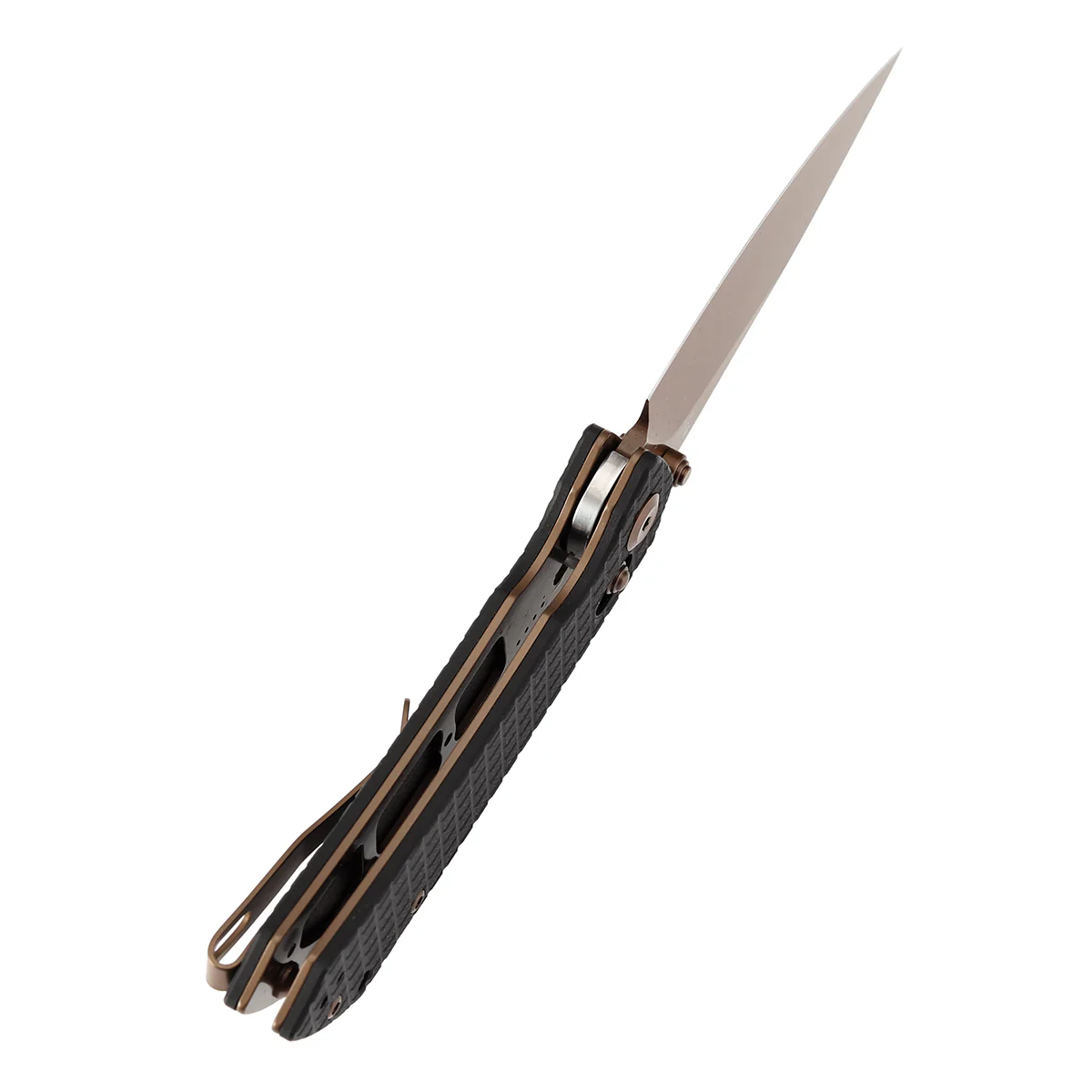 Tenable Fenrir Cross Bar Lock Folding Knife| Black G10 with Frag Pattern| 3.48" Rose Gold Coated Nitro-V Blade | Sparrow Knife Design | T1034V8 - Image 4