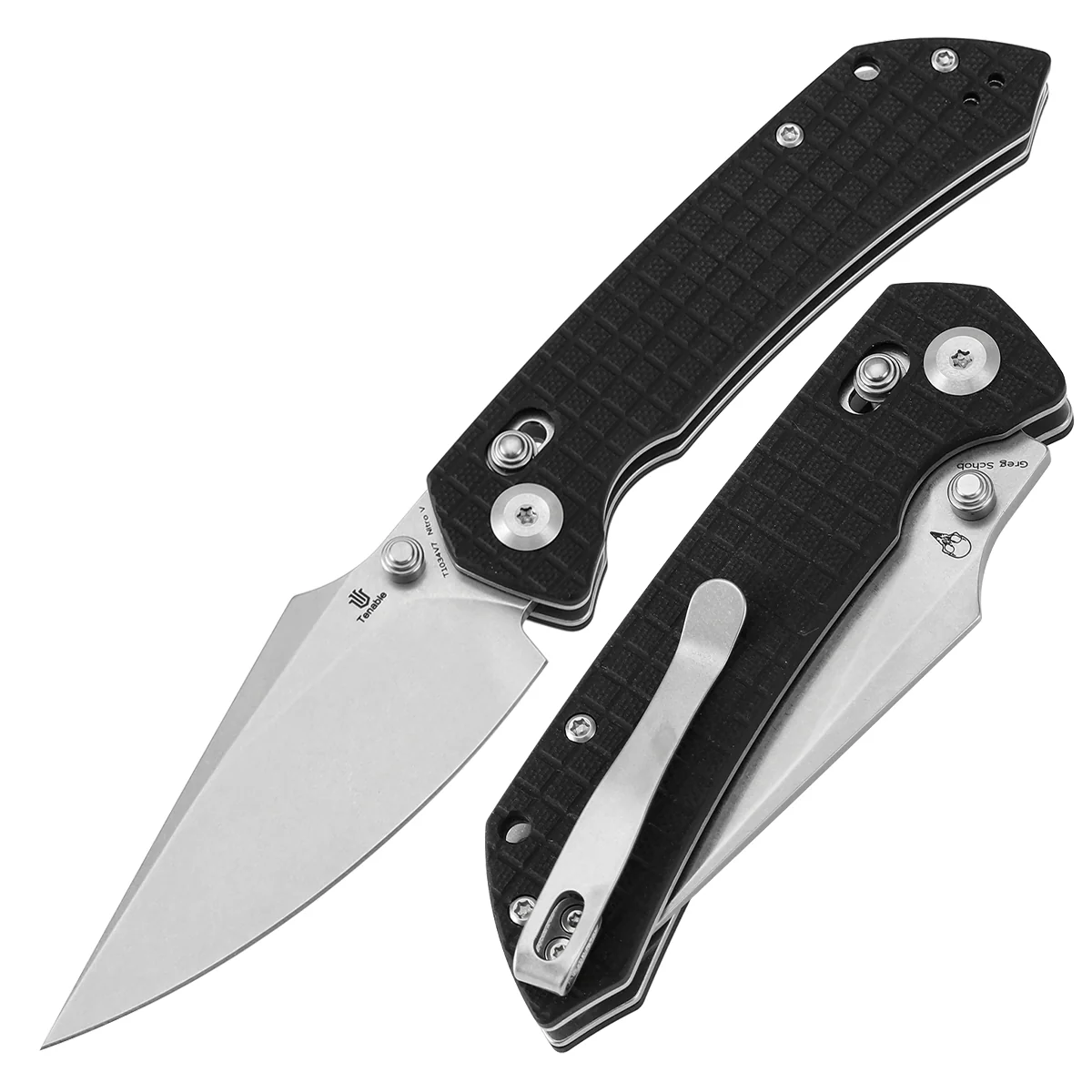 Tenable Fenrir Cross Bar Lock Folding Knife| Black G10 with Frag Pattern| 3.48“ Stonewashed Nitro-V Blade | Sparrow Knife Design | T1034V7