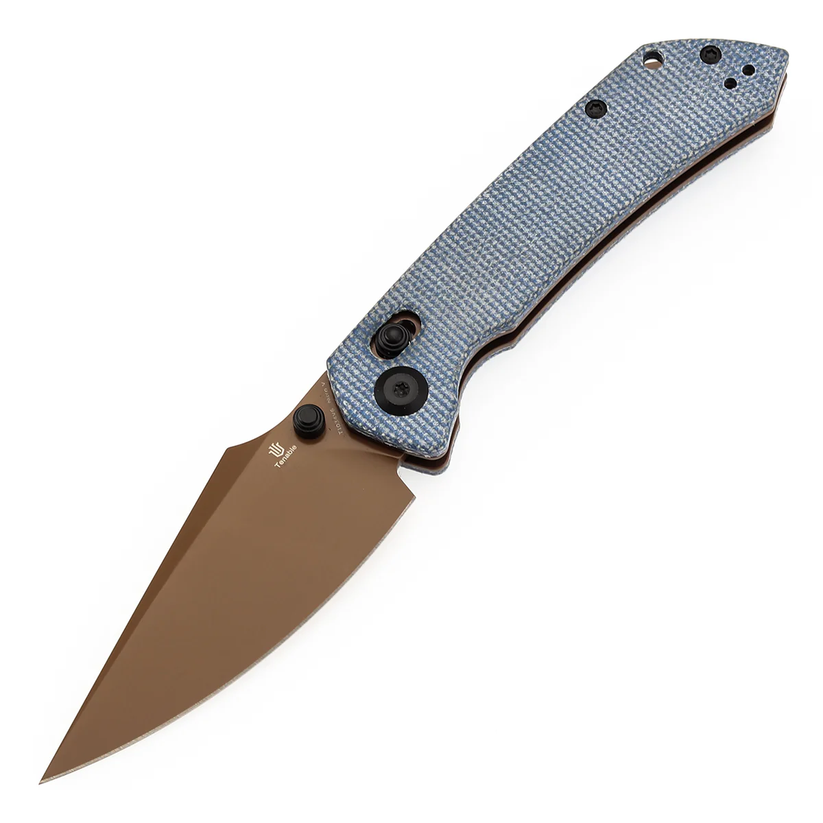 Tenable Fenrir Cross Bar Lock Folding Knife| Blue Micarta | 3.48" Rose Gold Coated Nitro-V Blade | Sparrow Knife Design | T1034V6 - Image 2