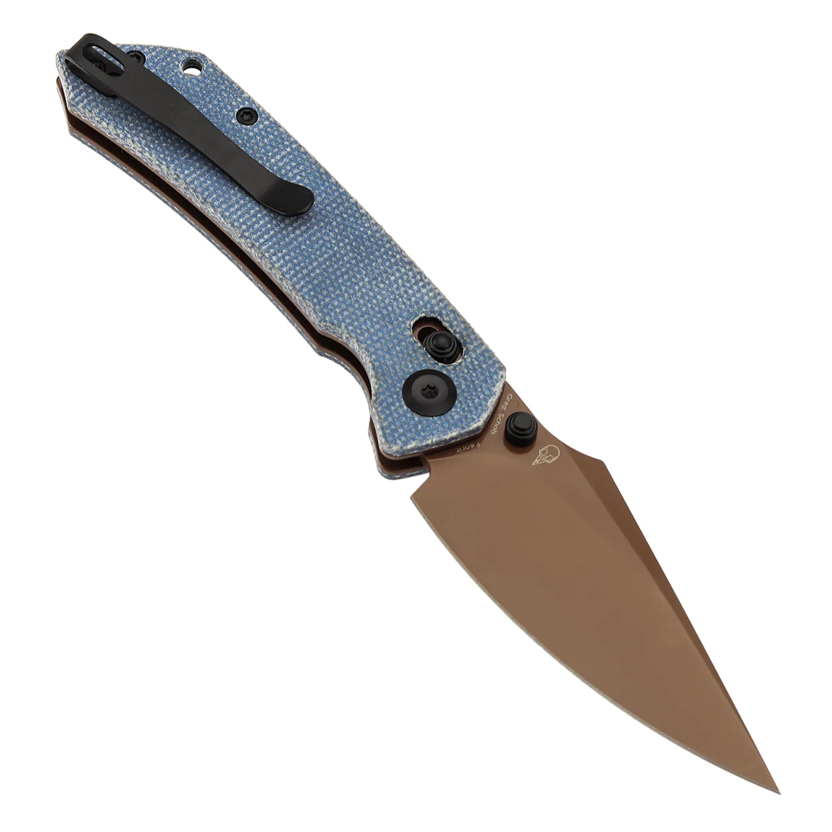 Tenable Fenrir Cross Bar Lock Folding Knife| Blue Micarta | 3.48" Rose Gold Coated Nitro-V Blade | Sparrow Knife Design | T1034V6 - Image 3