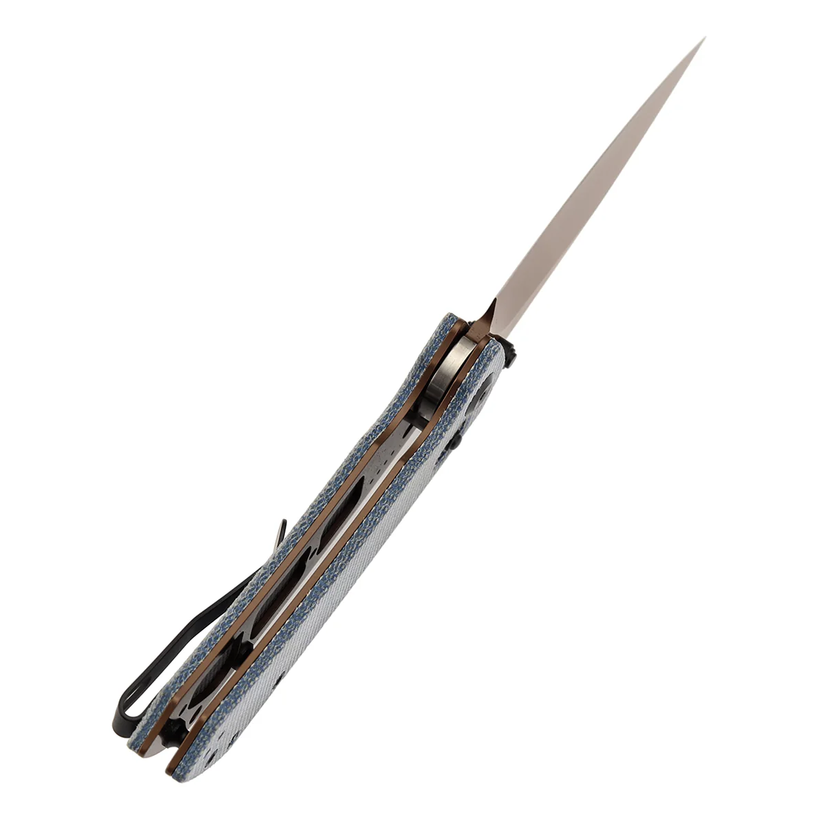 Tenable Fenrir Cross Bar Lock Folding Knife| Blue Micarta | 3.48" Rose Gold Coated Nitro-V Blade | Sparrow Knife Design | T1034V6 - Image 4