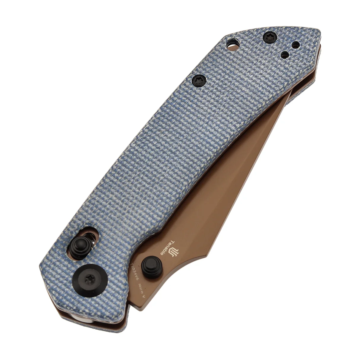 Tenable Fenrir Cross Bar Lock Folding Knife| Blue Micarta | 3.48" Rose Gold Coated Nitro-V Blade | Sparrow Knife Design | T1034V6 - Image 6