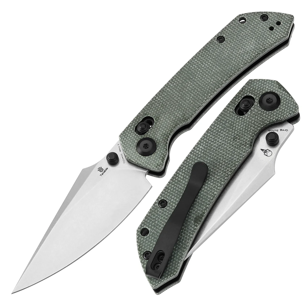 Tenable Fenrir Cross Bar Lock Folding Knife| Green Micarta | 3.48" Stonewashed Nitro-V Blade | Sparrow Knife Design | T1034V1