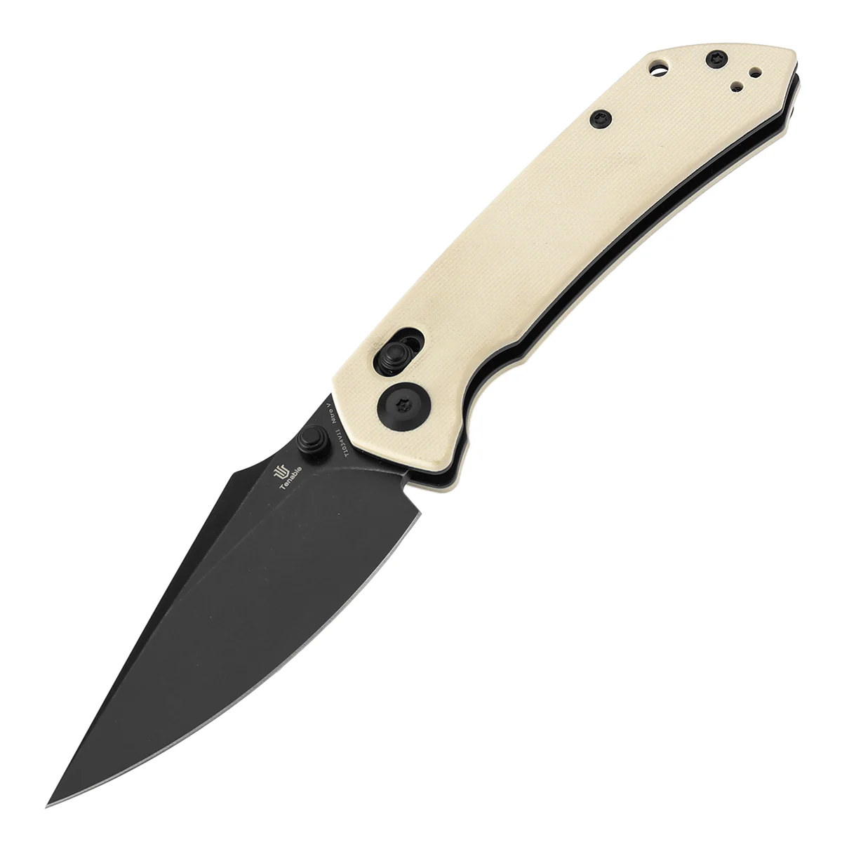 Tenable Fenrir Cross Bar Lock Folding Knife| Ivory White G10 | 3.48" Blackwashed Nitro-V Blade | Sparrow Knife Design | T1034V11 - Image 2