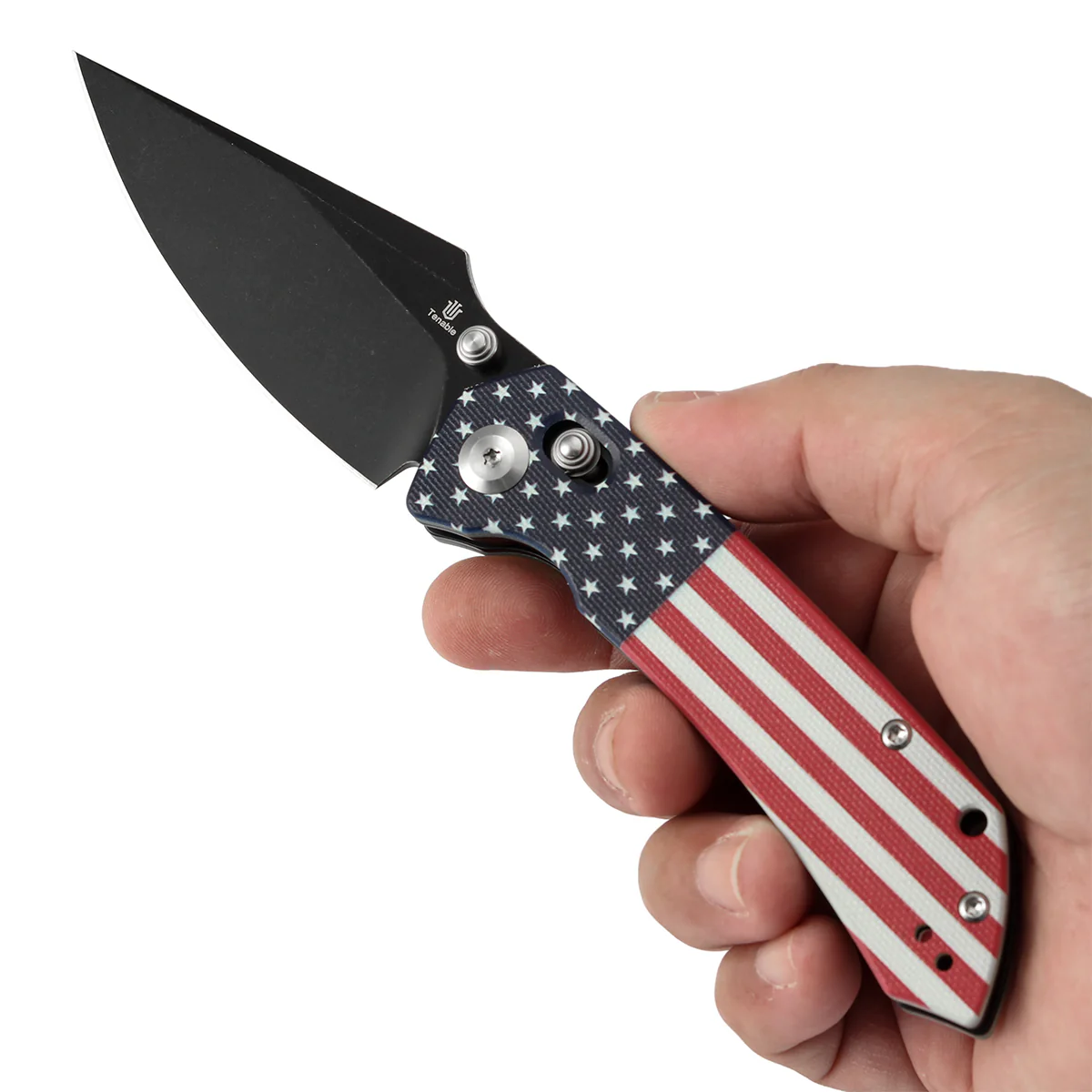 Tenable Fenrir Cross Bar Lock | Jade G10 with American Flag Handle | 3.48" Blackwashed Nitro-V Blade | Sparrow Knife Design | T1034V9 - Image 9