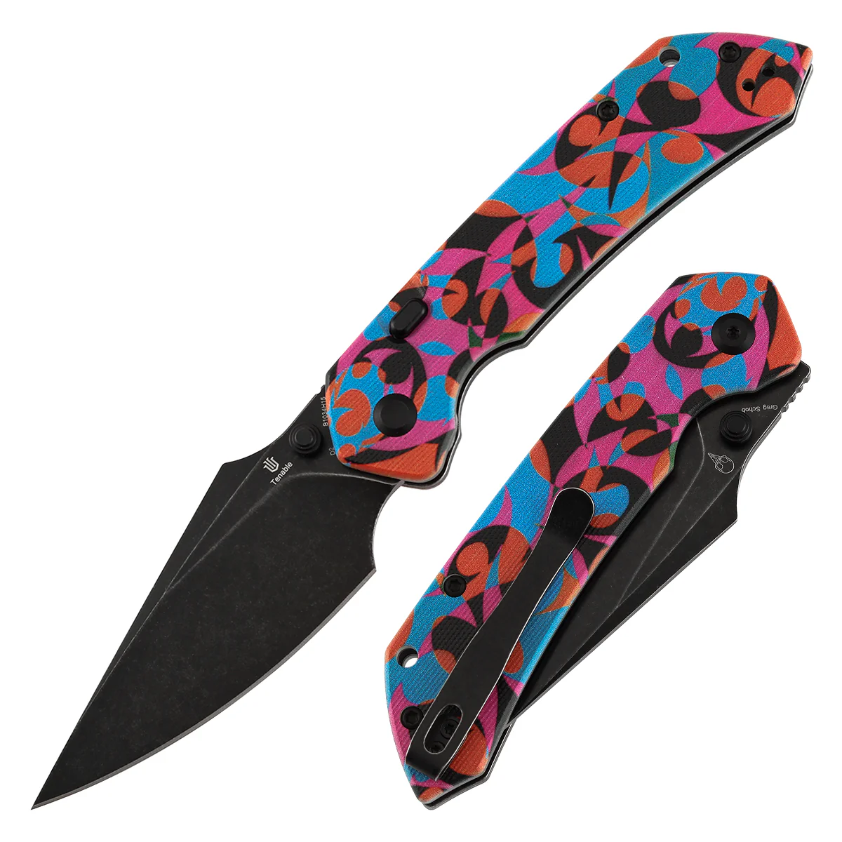 Tenable Fenrir Top Liner Lock Folding Knife| 3.4“ Blackwash D2 Blade | Jade G10 with Multicolor Camouflage Pattern Handle | Sparrow Knife Design | B1034H15