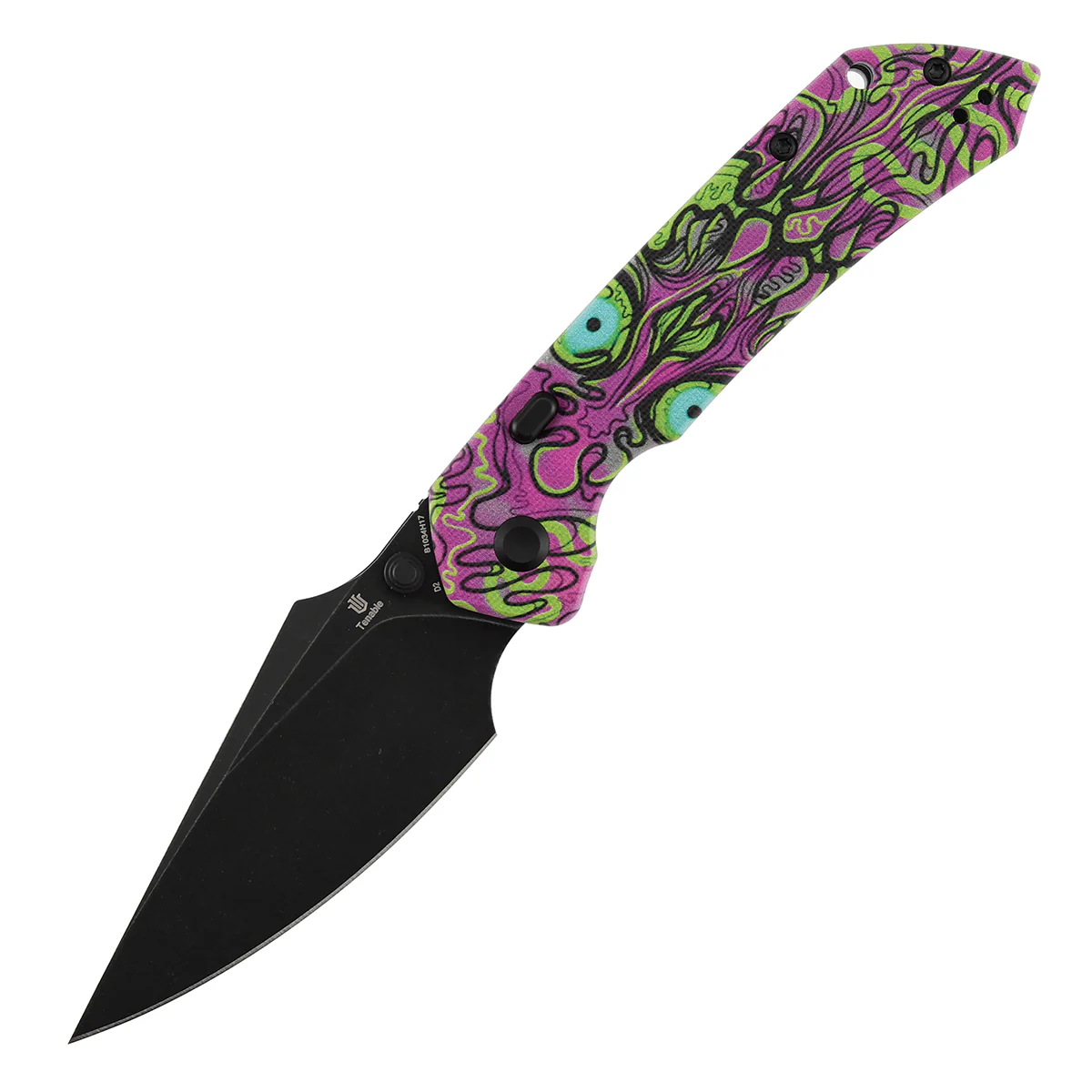 Tenable Fenrir Top Liner Lock Folding Knife| 3.4“ Blackwash D2 Blade | Jade G10 with Purple Undead Print Handle | Sparrow Knife Design | B1034H17 - Image 2
