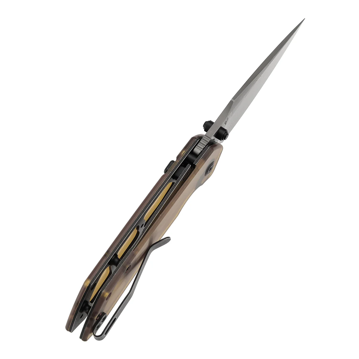 Tenable Fenrir Top Liner Lock Folding Knife| Amber PEI Handle | 3.4“ Damacus Blade | Sparrow Knife Design | B1034H6 - Image 5