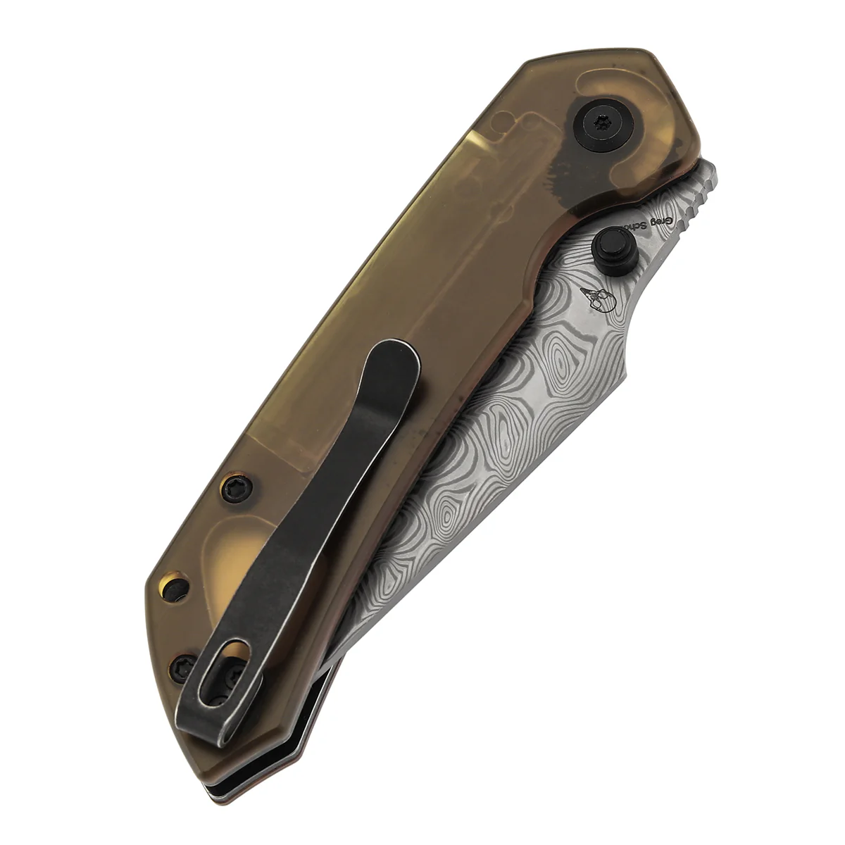 Tenable Fenrir Top Liner Lock Folding Knife| Amber PEI Handle | 3.4“ Damacus Blade | Sparrow Knife Design | B1034H6 - Image 7