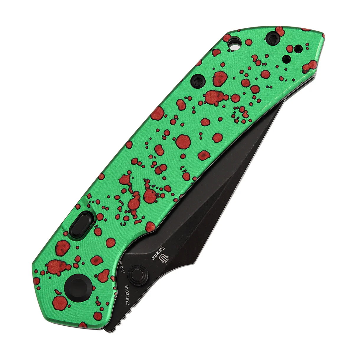 Tenable Fenrir Top Liner Lock Folding Knife| 3.4" Blackwash Nitro-V Blade |Green Aluminum with Zombie Blood Handle | Sparrow Knife Design | B1034H22 - Image 9