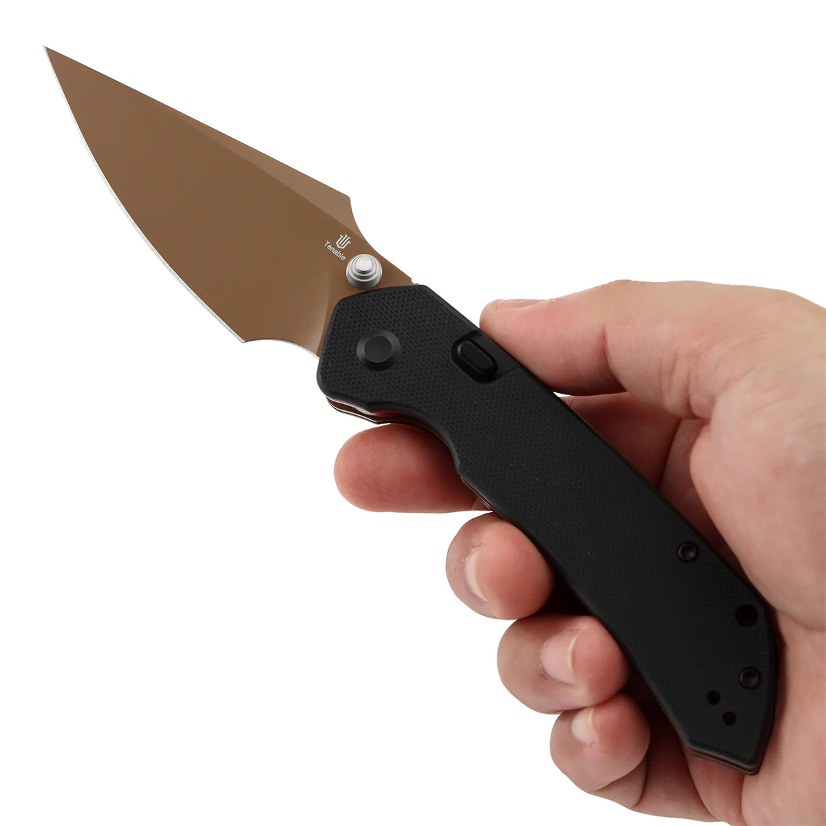 Tenable Fenrir Top Liner Lock Folding Knife| Black G10 Handle | 3.48“ Rose Gold Coated Nitro-V Blade | Black Hardware & Silver Thumb Stud | Sparrow Knife Design | B1034H3-2 - Image 10