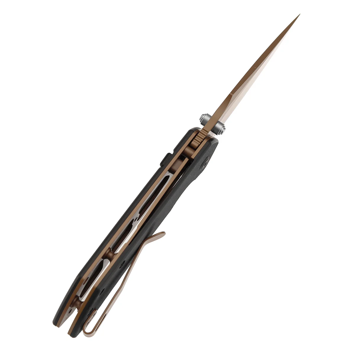 Tenable Fenrir Top Liner Lock Folding Knife| Black G10 Handle | 3.48“ Rose Gold Coated Nitro-V Blade | Black Hardware & Silver Thumb Stud | Sparrow Knife Design | B1034H3-2 - Image 6
