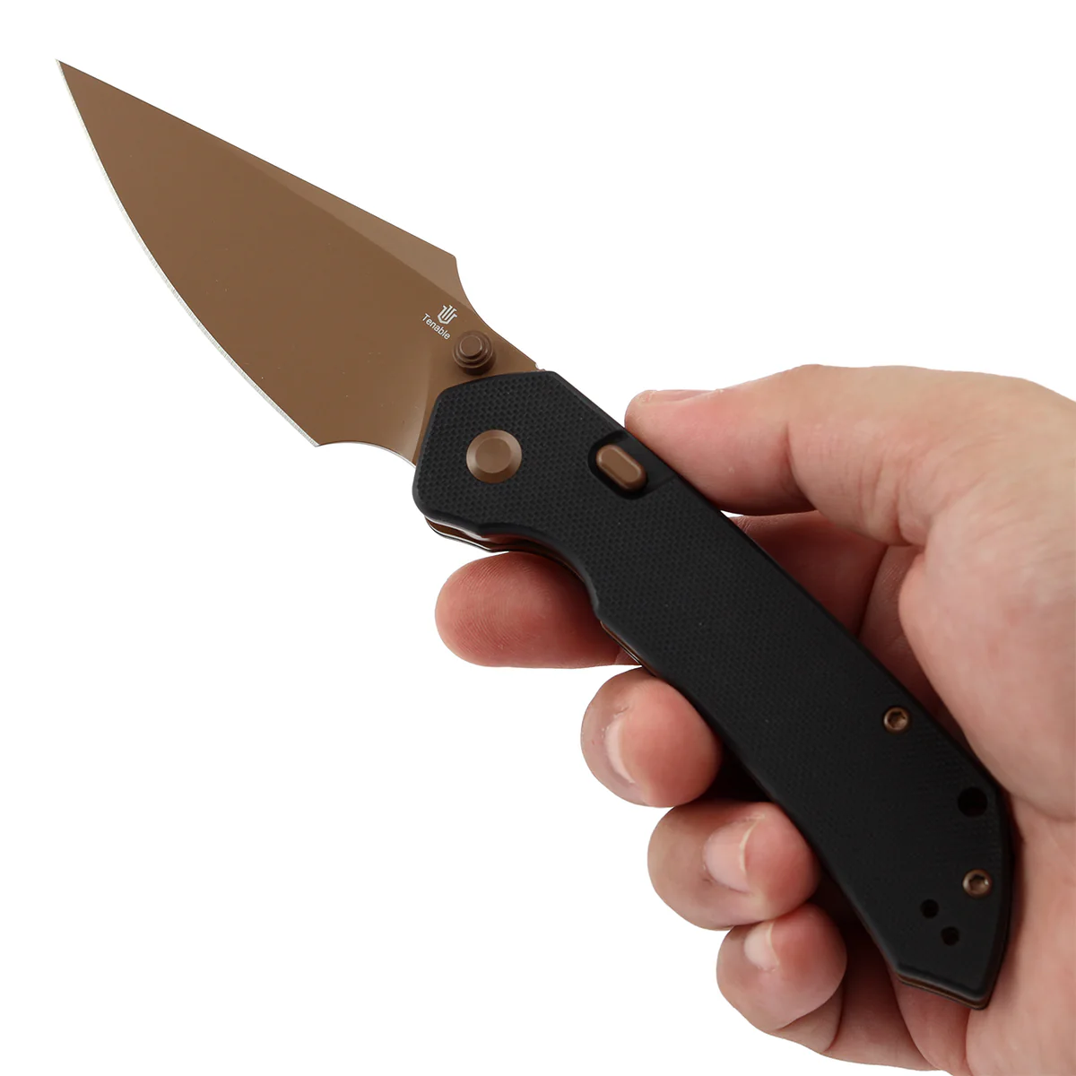 Tenable Fenrir Top Liner Lock Folding Knife| Black G10 Handle | 3.48“ Rose Gold Coated Nitro-V Blade | Sparrow Knife Design | B1034H3 - Image 9