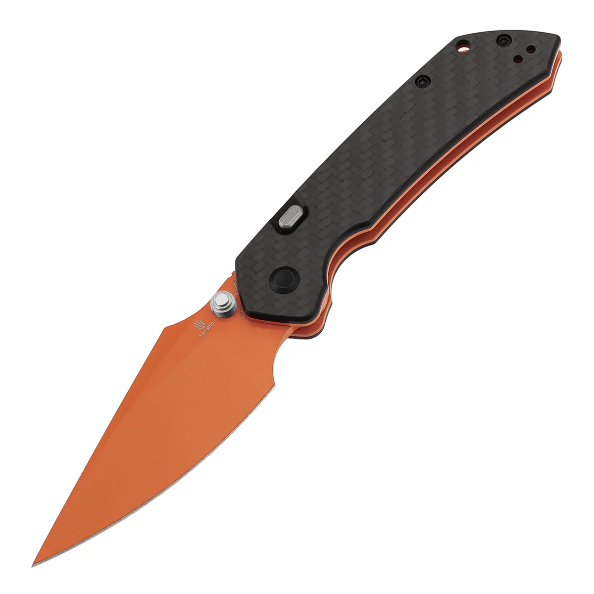Tenable Fenrir Top Liner Lock Folding Knife| Twill Carbon Fiber Handle | 3.48“ Orange Coated Nitro V Blade | Sparrow Knife Design | B1034H5 (Stainless Steel Thumb Stud) - Image 3